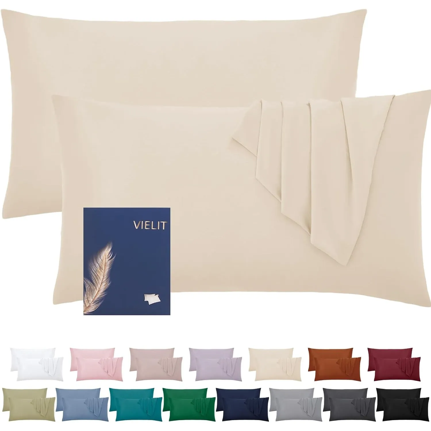 Vielit Kissenbezug 40 x 80 Hell Beige Weich Kopfkissenbezug 40x80 2er Set Mikrofaser Öko-Zertifikat Resistent Hypoaller…