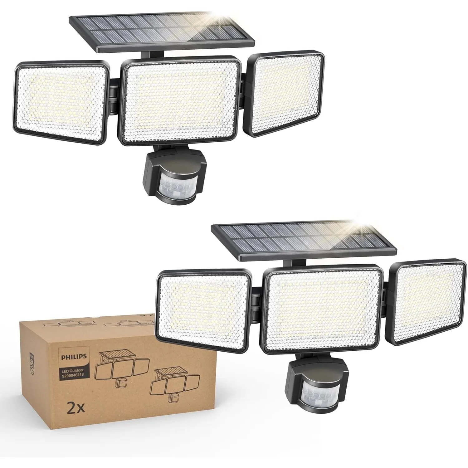 Philips Solarlampen für Außen mit Bewegungsmelder, 302 LEDs 1200 Lumen, Solarbetriebene Wasserdichte Wandfluter, 3 Köpf…