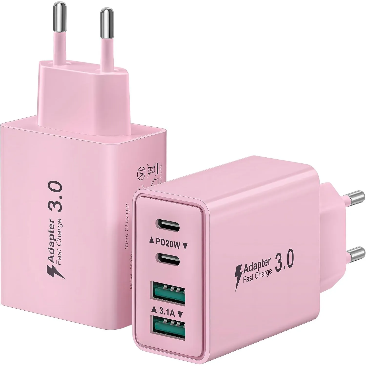 2-Pack USB Ladegerät Stecker, 40W 4-Ports USB C Schnellladegerät für iPhone 17 16 15 14 13 12 11 Pro Max Plus, iPad, Sa…