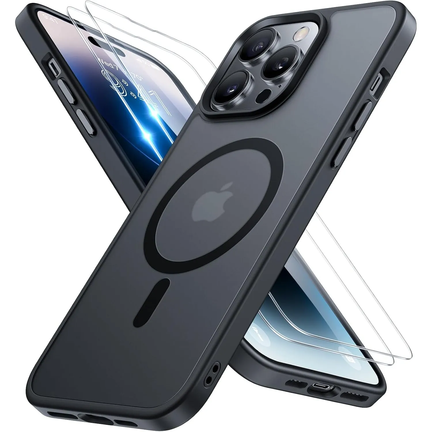 Miracase für iPhone 14 Pro Max Hülle mit Magsafe, 9H+ Panzerglas, Schwarz