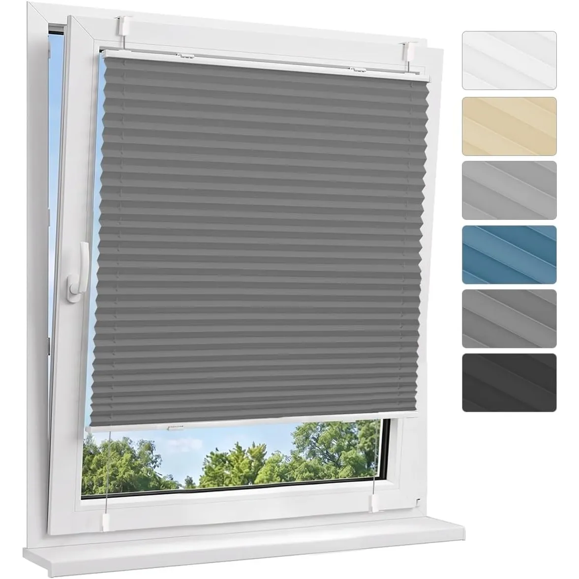 Allesin Plissee ohne Bohren Verdunkelung Klemmfix, Thermo Verdunkelungsplissee Grau 70x160cm(BxH), 100% Verdunklung, li…