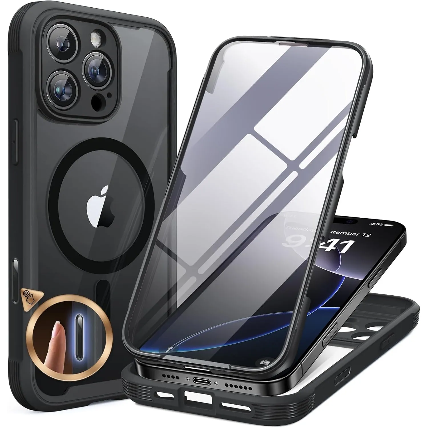 miracase 360 Grad für iPhone 16 Pro Hülle mit Magsafe, Eingebaut Glas Schutzfolie, Komplettschutz HandyHülle Magnetisch…