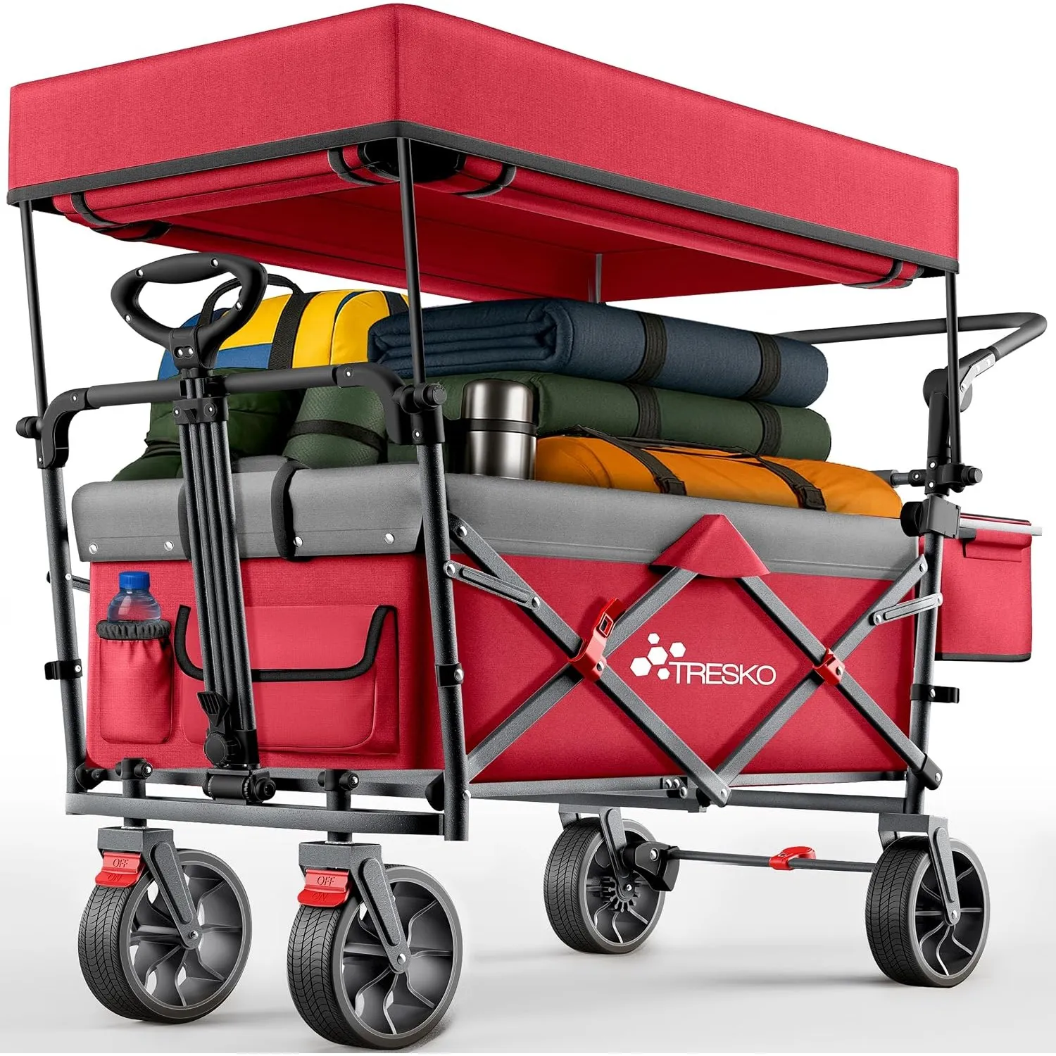 TRESKO® Bollerwagen Faltbar mit Dach, Kühlfach & Seitenrollos bis 150kg