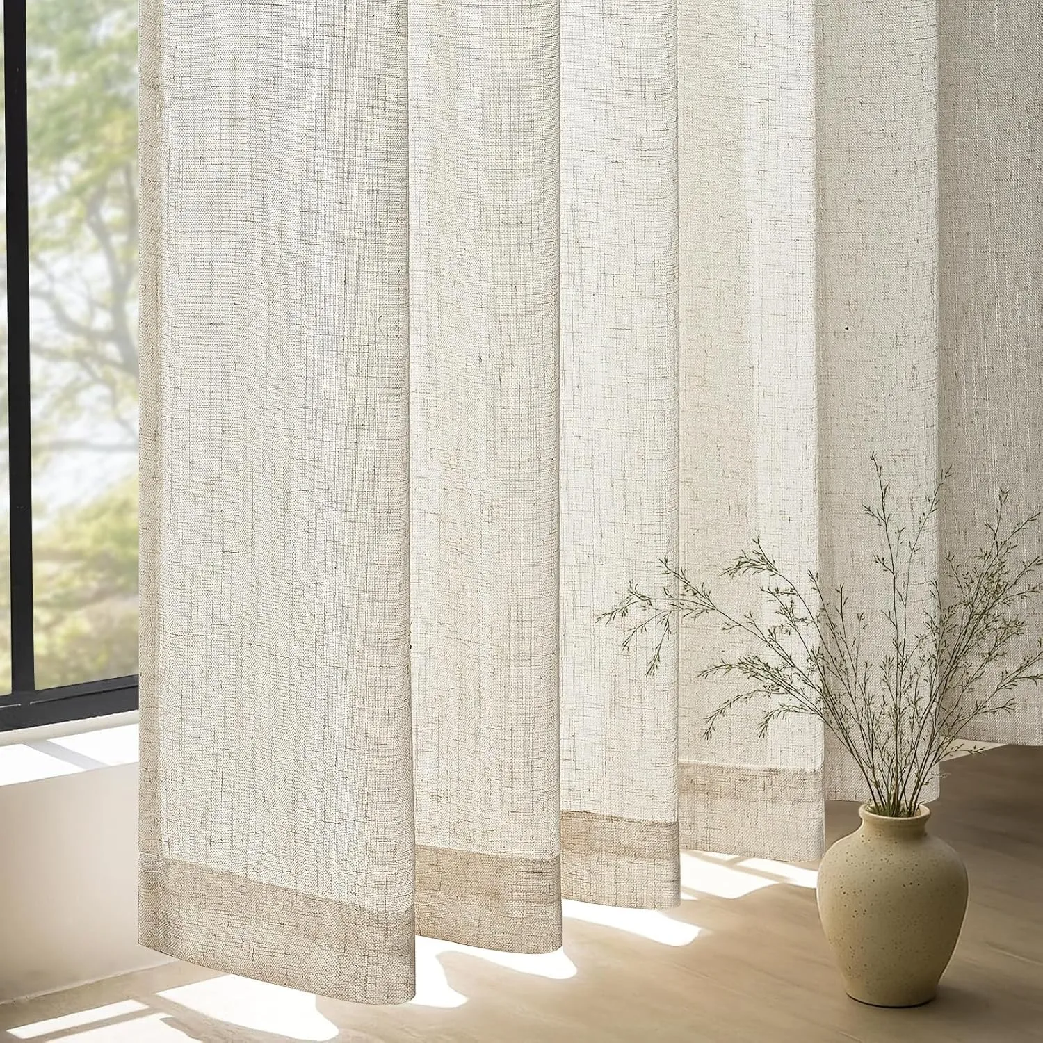 Topfinel Leinenoptik Vorhänge Beige Natural Boho Vorhang mit Kräuselband Gardinen Wohnzimmer Modern Sanfter Sichtschutz…