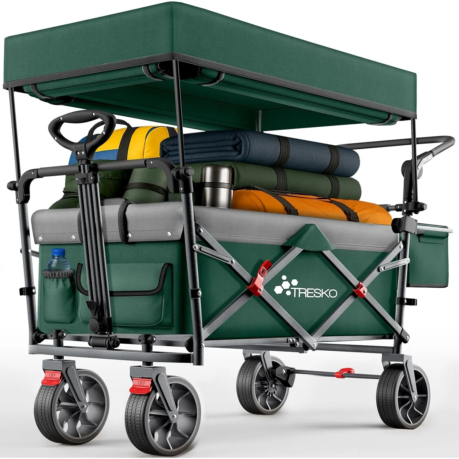 TRESKO® Bollerwagen Faltbar mit Dach, Kühlfach & Seitenrollos bis 150kg