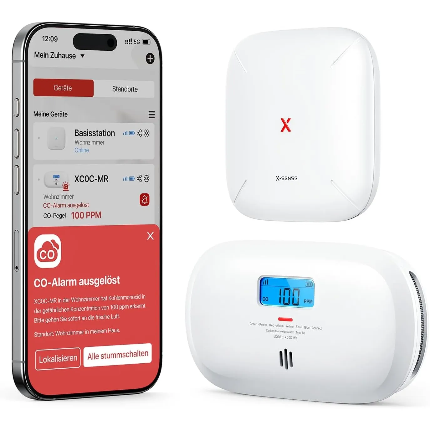 X-Sense Smart CO-Melder mit SBS50-Basisstation, XC0C-MR11, 1 Stück