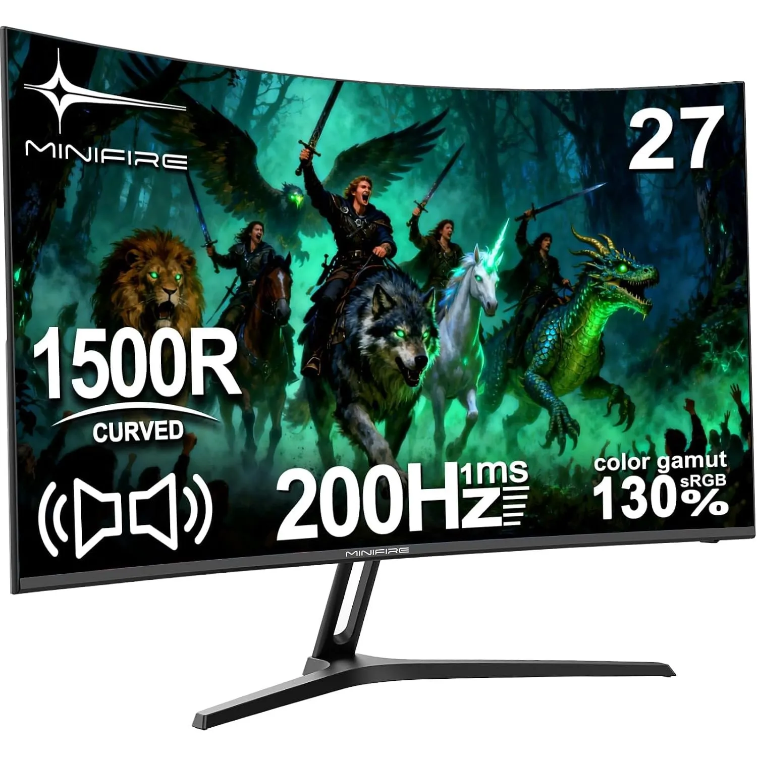 Minifire Gaming Monitor 27 Zoll Curved 200Hz,1920x1080 FHD,Adaptive Sync