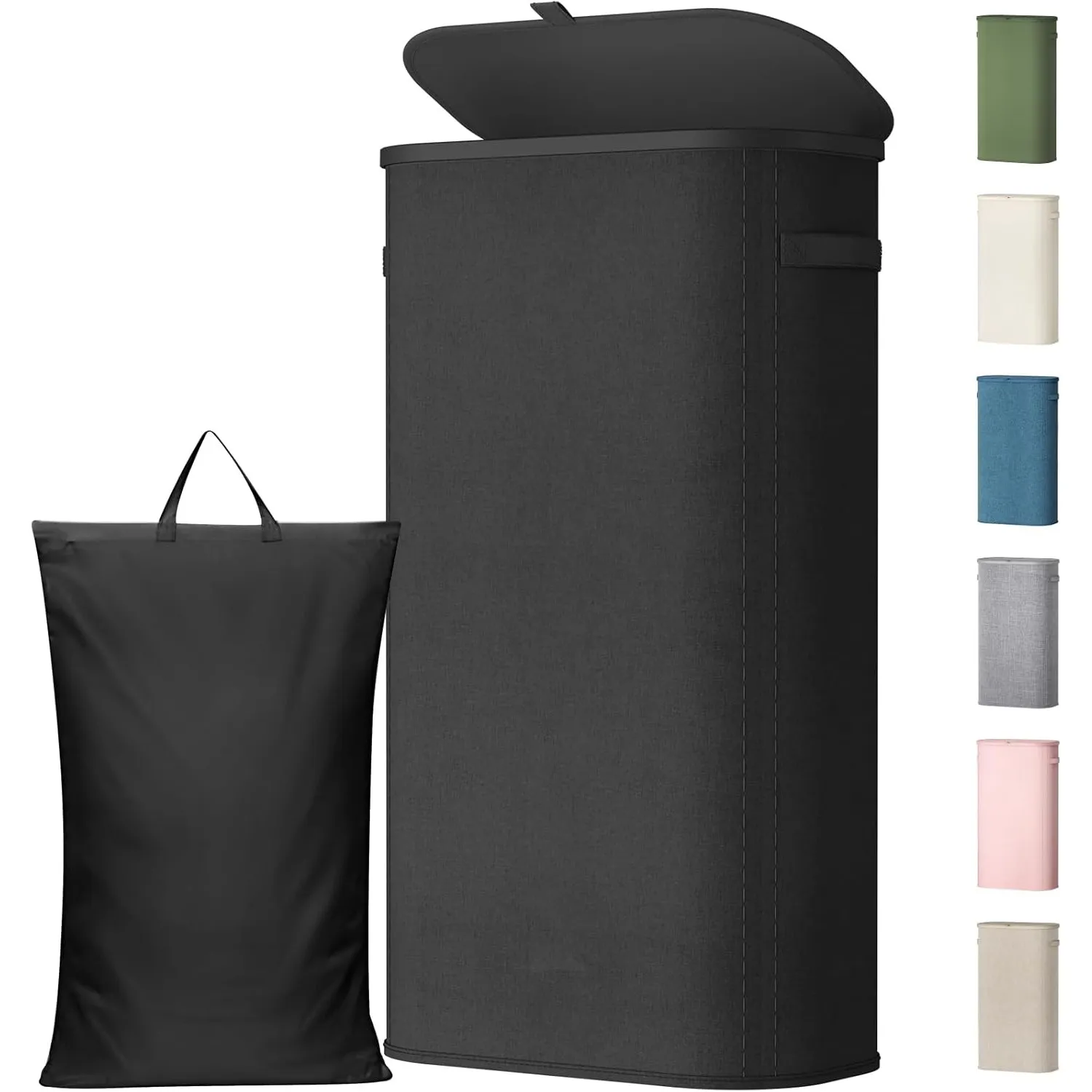 Lifewit 75L schmaler Wäschekorb mit Deckel, Schwarz