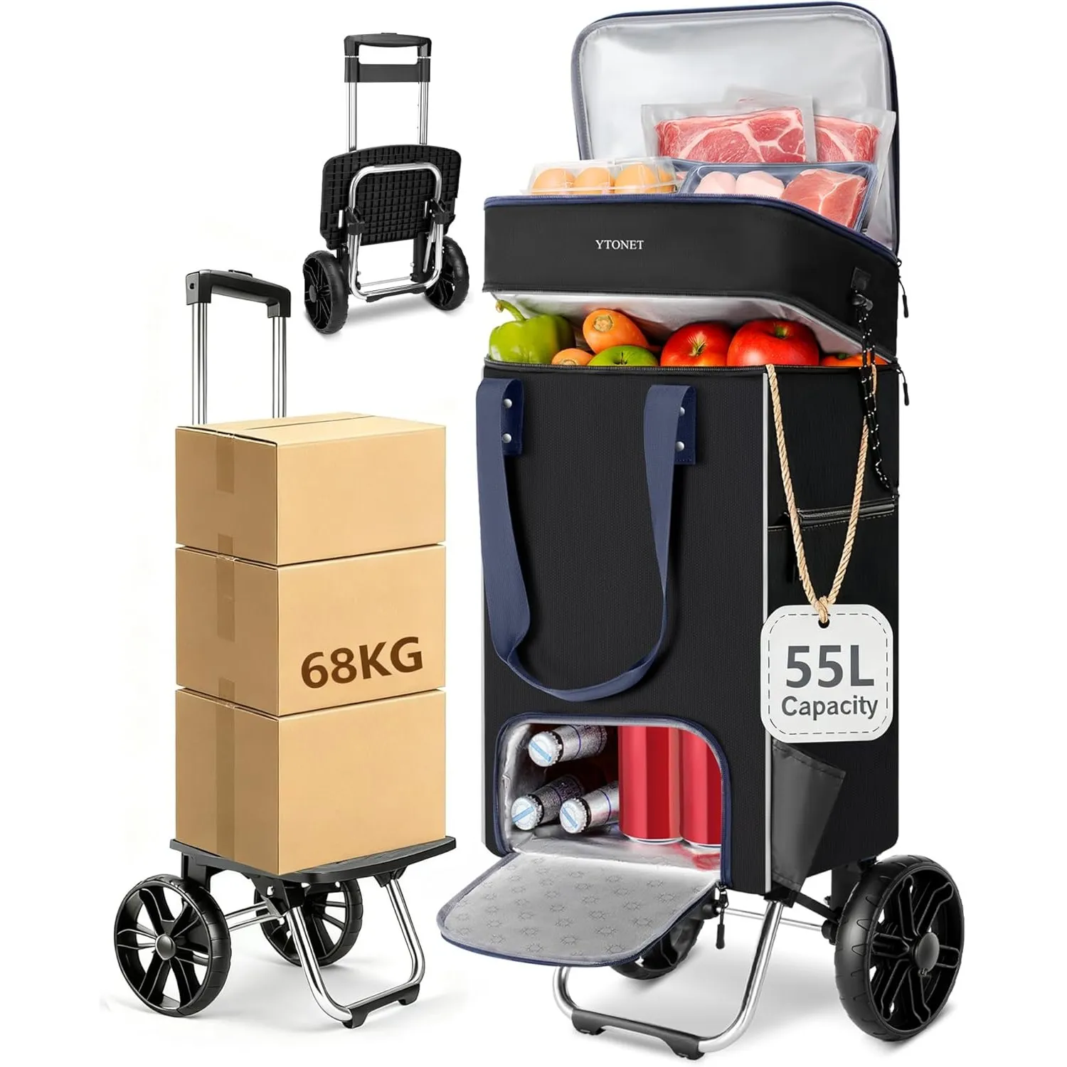Ytonet Einkaufstrolley Klappbar, Einkaufswagen, Trolley Einkaufstrolley