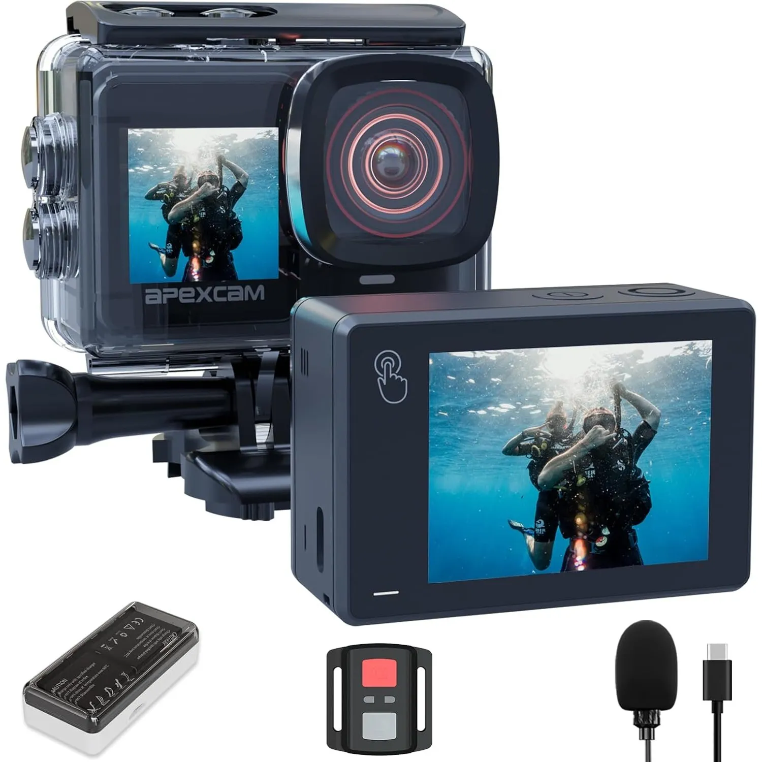 Apexcam X80Pro Action Cam 4K60FPS 64MP mit Doppelbildschirme EIS Stabilisierung WiFi Sportkamera Unterwasserkamera 40m …