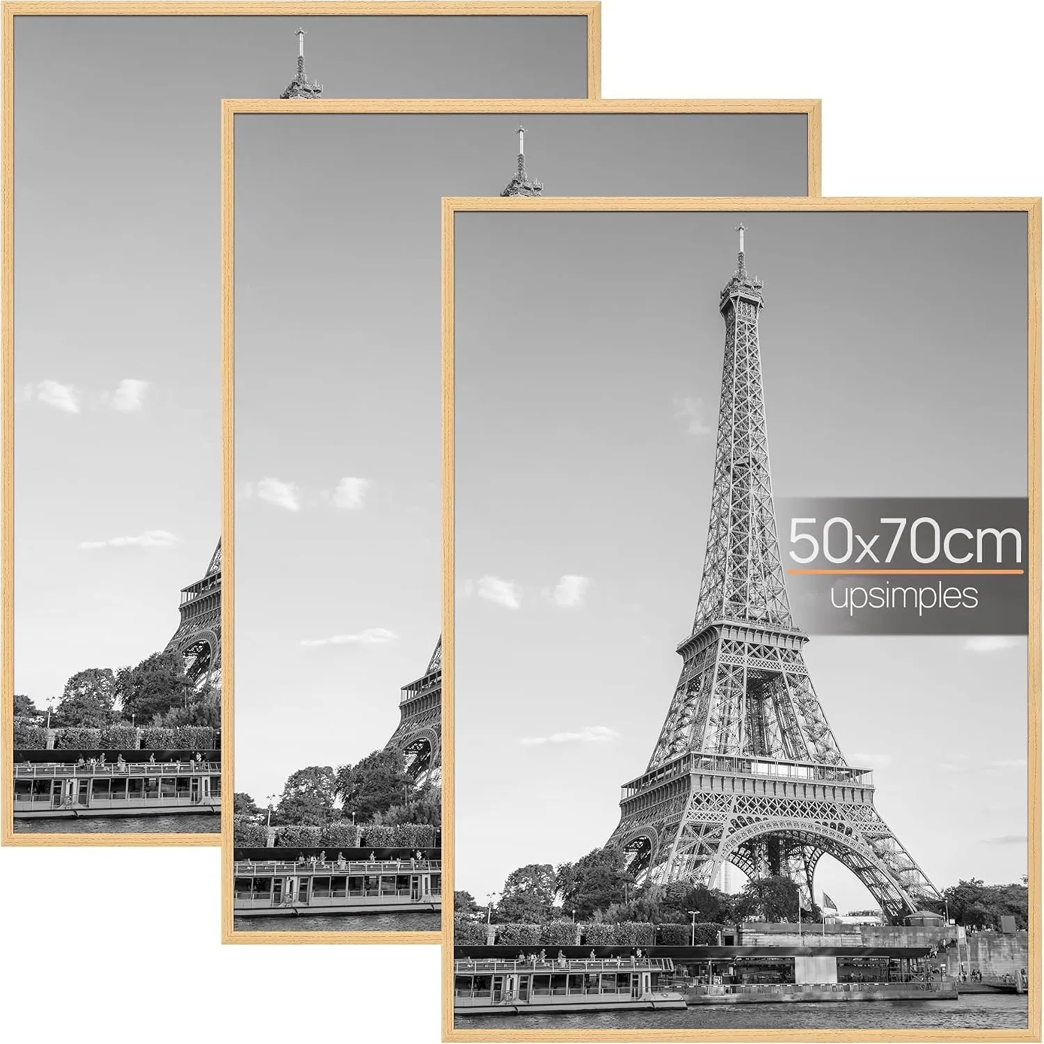 upsimples 3er Set Bilderrahmen 50x70 Naturholz für Poster, Wandbilder,Fotos