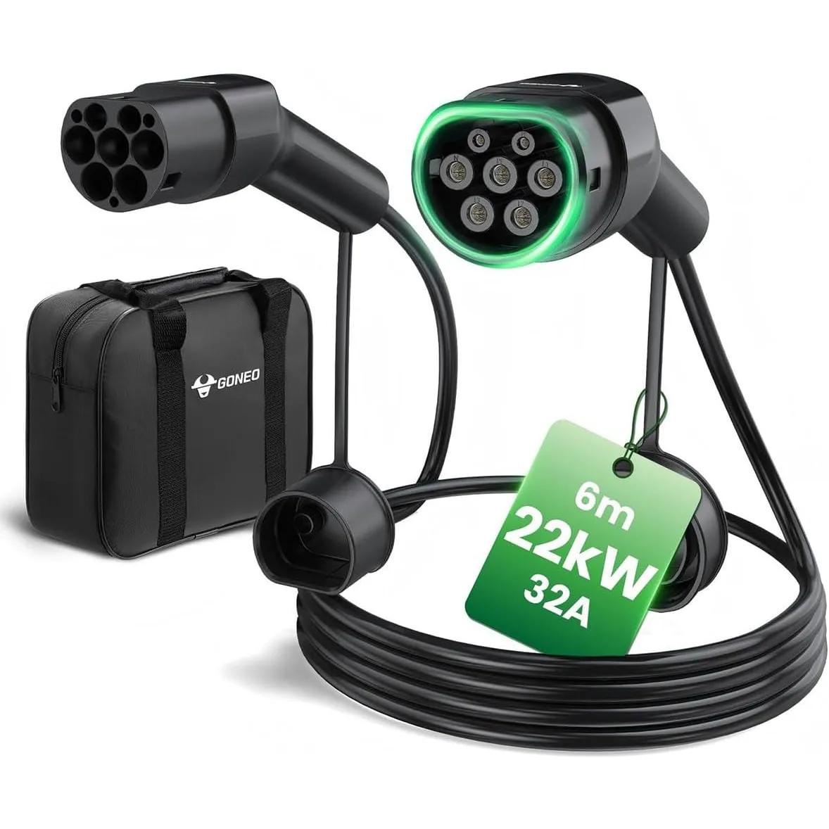 GONEO Typ 2 Ladekabel 22kW 6M, 3-Phasig 32A Mode 3 Schnellladekabel, IP54 TPU Abriebfest, Kompatibel mit Tesla/VW/BMW/A…