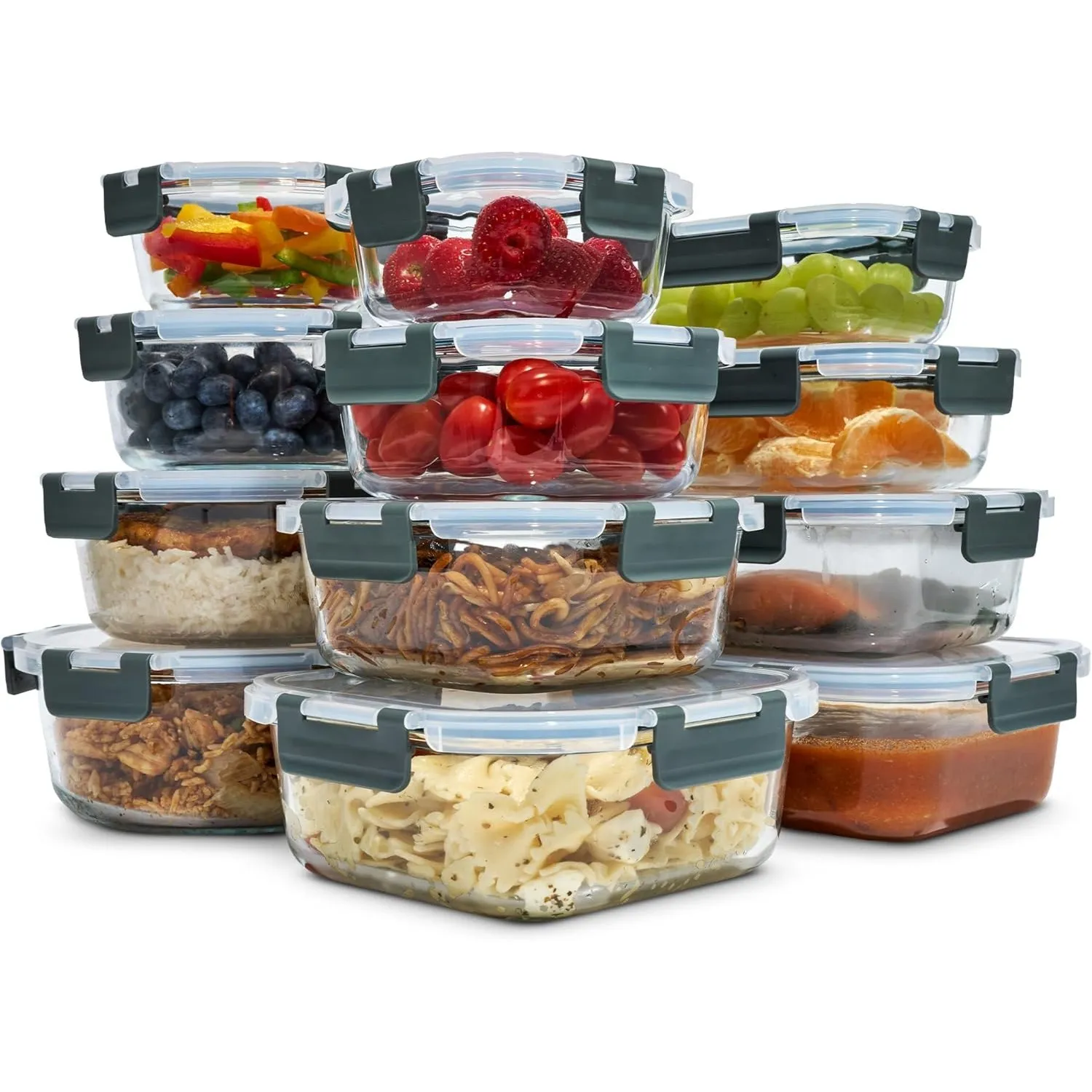 uandu Glasbehälter mit Deckel 24-teilig – Meal Prep Boxen Glas | 12 Behälter, 12 Deckel, Borosilikatglas, Auslaufsicher…
