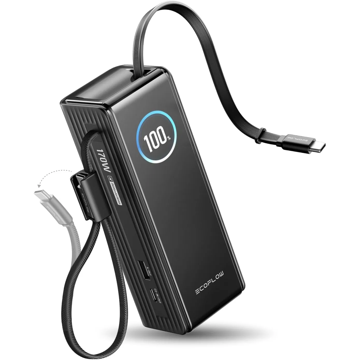 EcoFlow Powerbank 25000mAh 100W mit 67cm ausziehbarem Kabel und TFT-Display