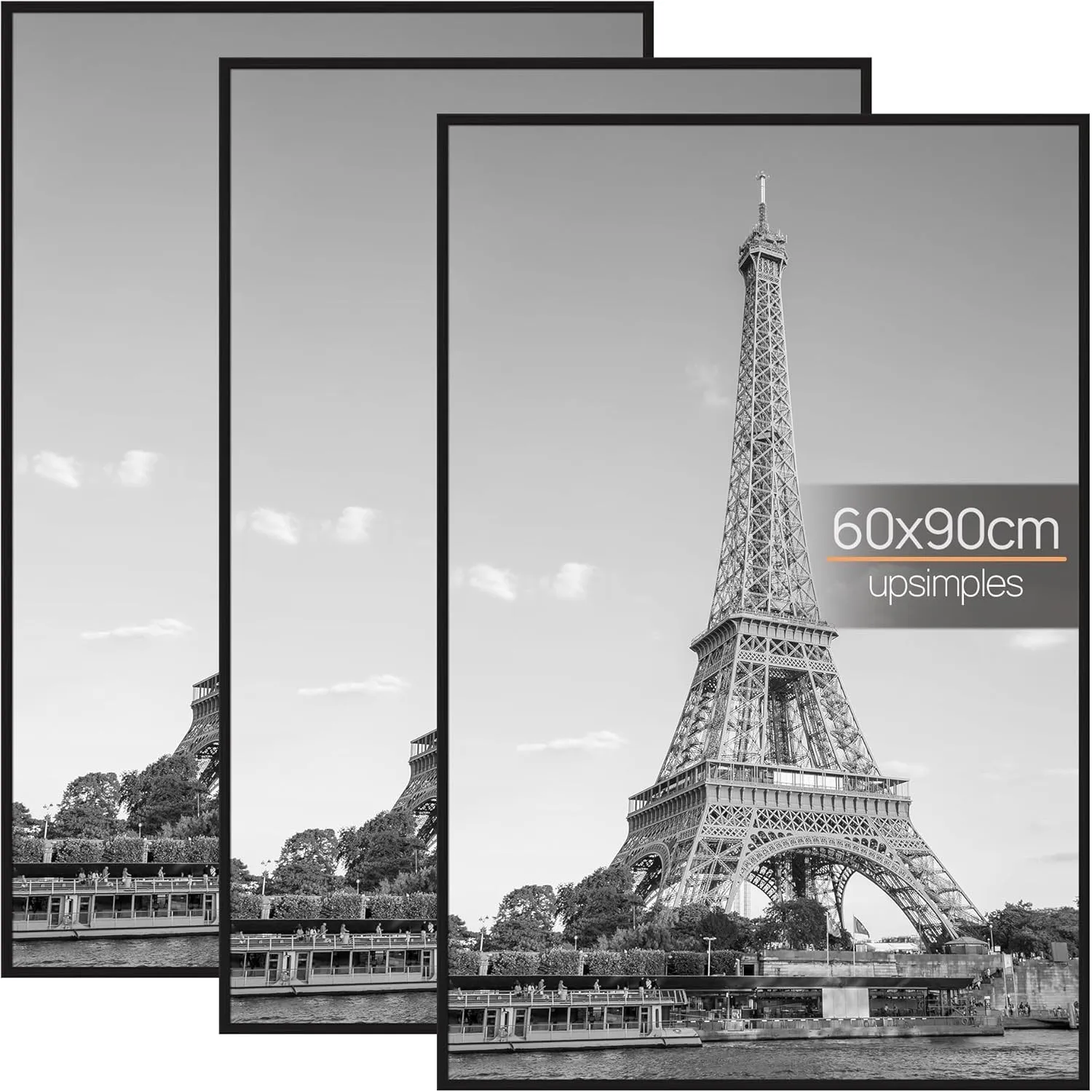 upsimples 3er Set Bilderrahmen 60x90 Schwarz für Poster, Wandbilder & Fotos