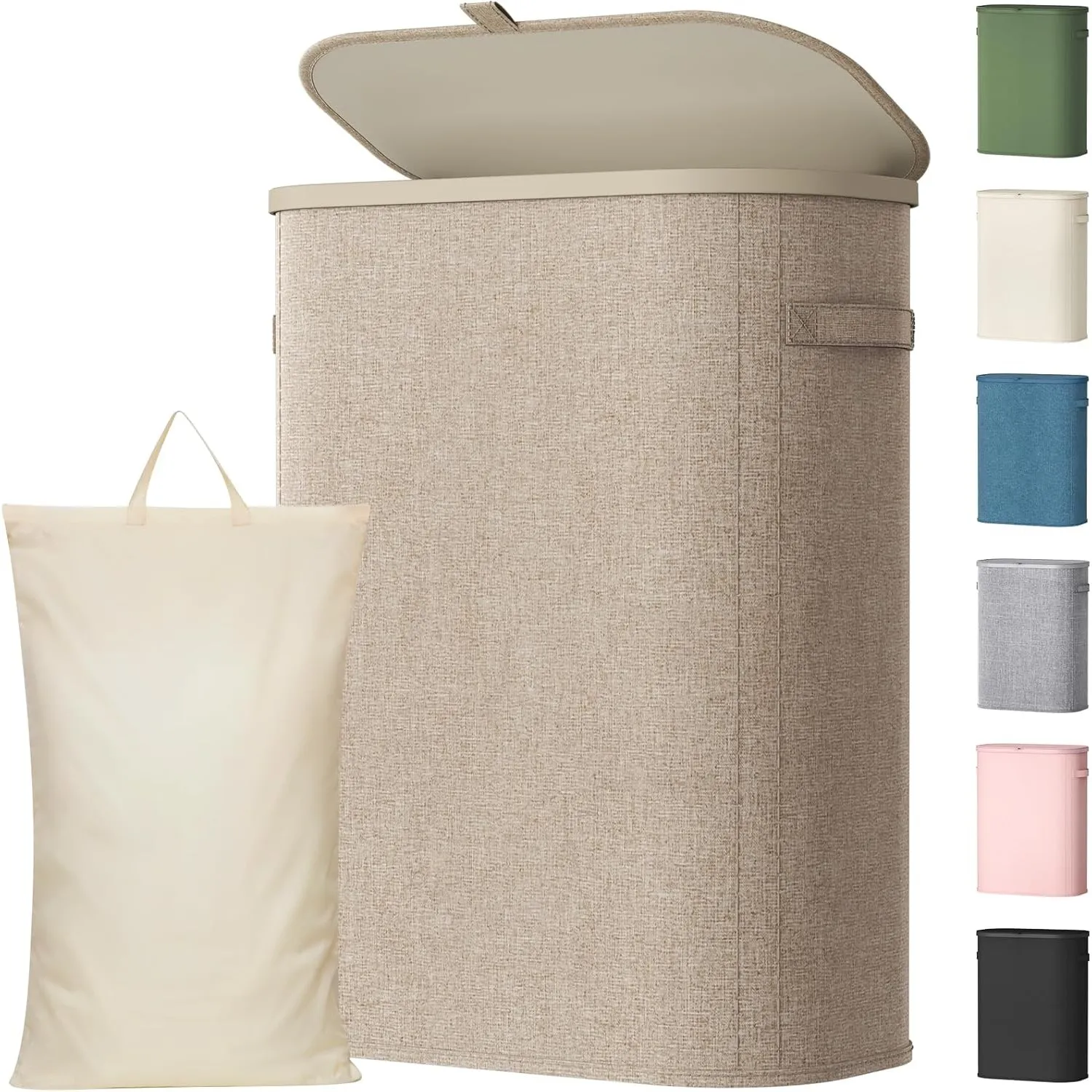 Lifewit 55L schmaler Wäschekorb mit Deckel, faltbarer Wäschesammler, Beige