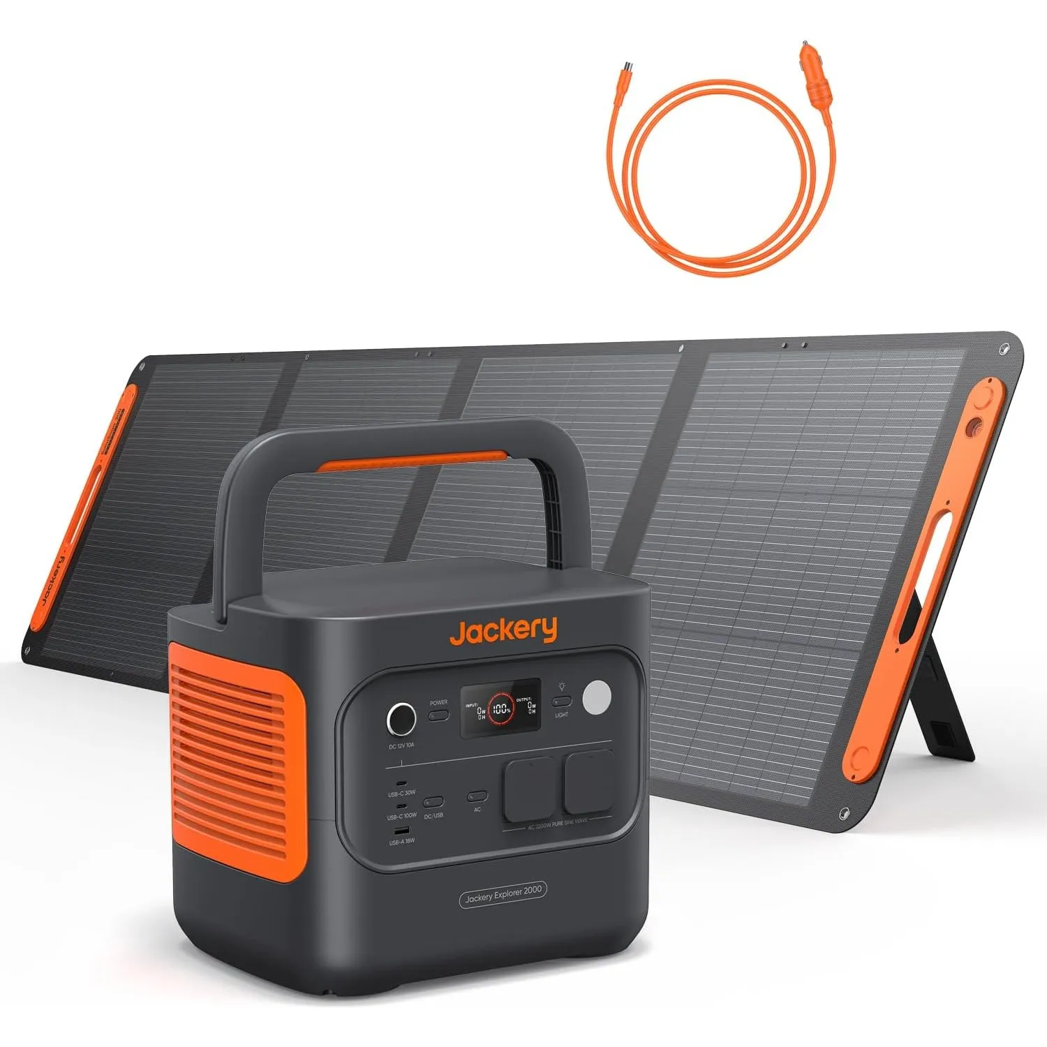 Jackery E2000 v2 Powerstation mit 200W Solarpanel mit DC8020 Kfz-Ladekabel