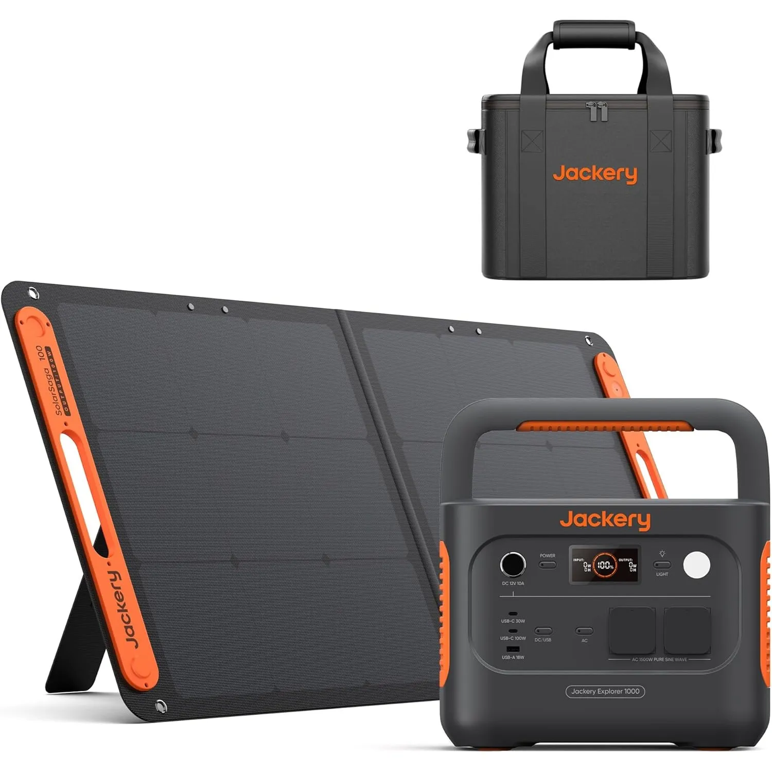 Jackery Solargenerator 1000 v2 mit 100W Solarpanel, 1070Wh LiFePO4 Tragbare Powerstation mit M Tragtasche, 1500W AC/100…