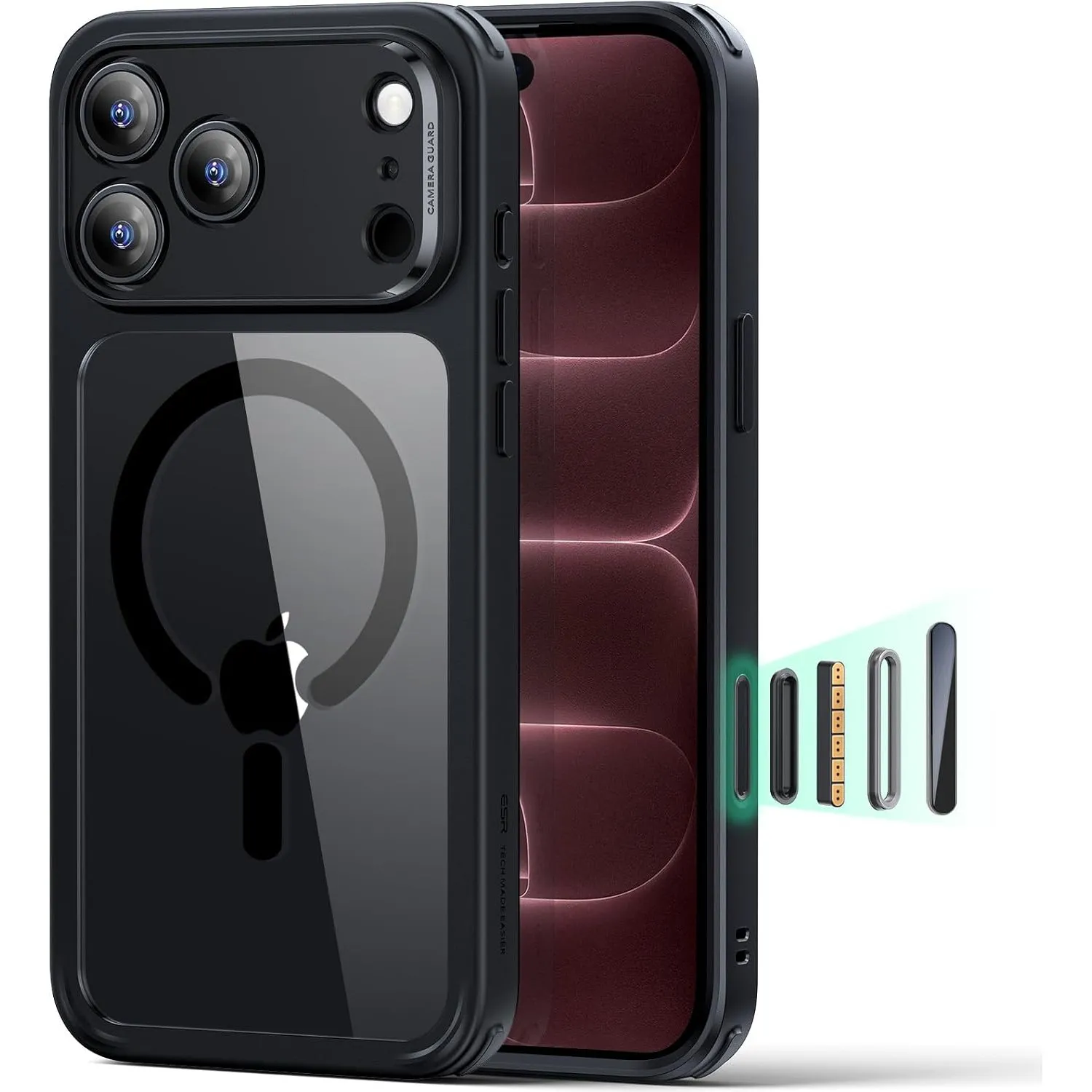 ESR Classic Hybrid für iPhone 18 Pro/17 Pro Hülle, Klares Schwarz