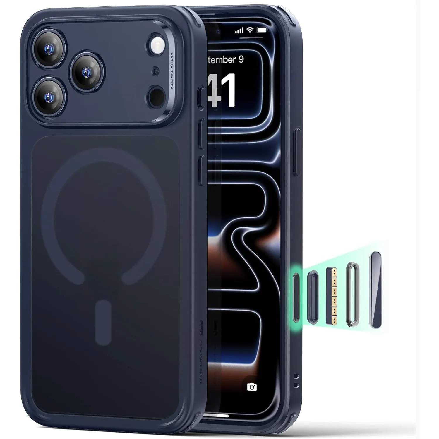 ESR für iPhone 17 Pro Hülle für MagSafe, Kamerasteuerung, Matt Blau | Vergilbungsschutz, Ultraskinny, 3X Militär-Sturzs…