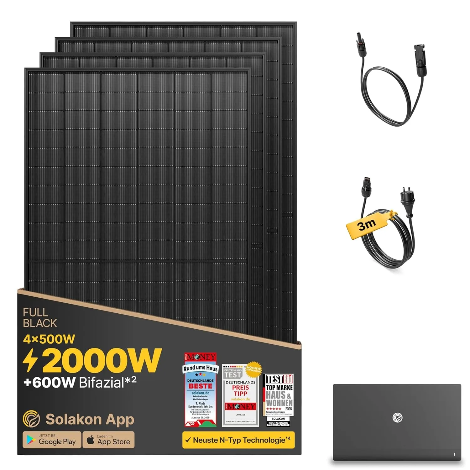 Solakon® 2000W Balkonkraftwerk mit Speicher - Balkonkraftwerk 2000W komplett Steckdose - 800W Integrierten Hybrid-Wechs…