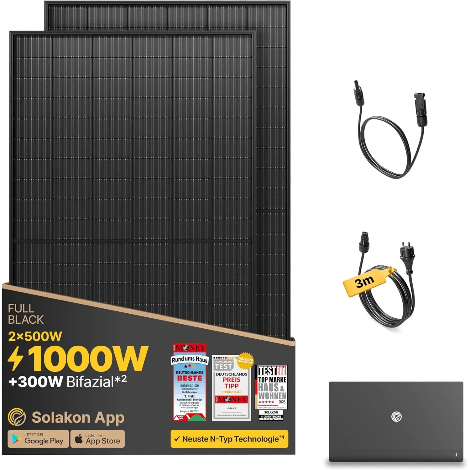 Solakon® 1000W Balkonkraftwerk mit Speicher - Balkonkraftwerk 1000W komplett Steckdose - 800W Integrierten Hybrid-Wechs…