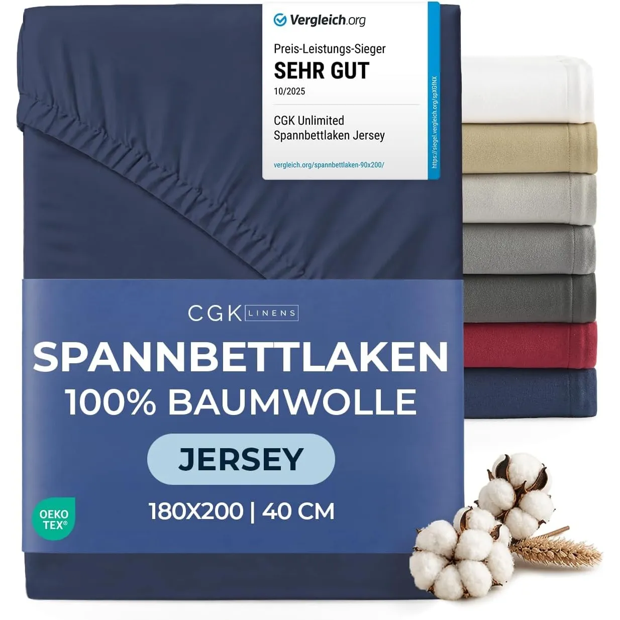 Spannbettlaken Jersey 180x200 - Baumwolle Boxspringbett 40cm - Marineblau