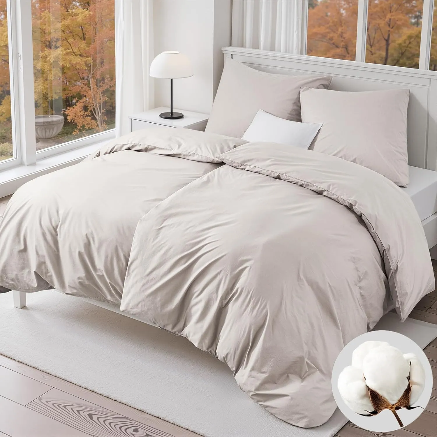 Bettwäsche 135x200 Baumwolle 4teilig,Bettwäsche Beige Bettbezüge 135 x 200 Baumwolle 2er Set + 2 Kissenbezüge 80x80 cm,…