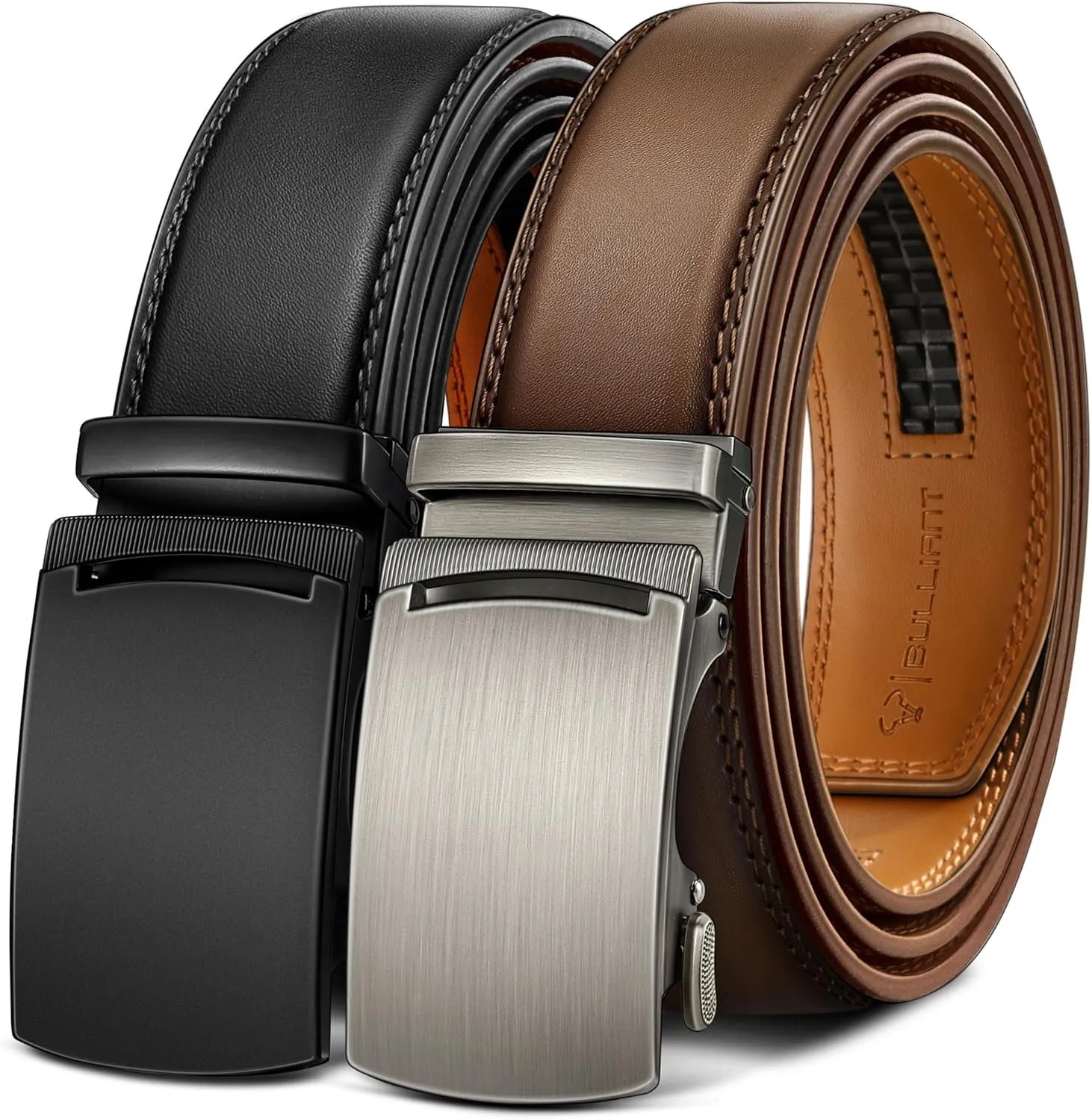 BULLIANT Ledergürtel Herren 2er, Gürtel Herren Ratsche Automatikschließe für Herren Verstellbar 35mm Breit mit Geschenk…