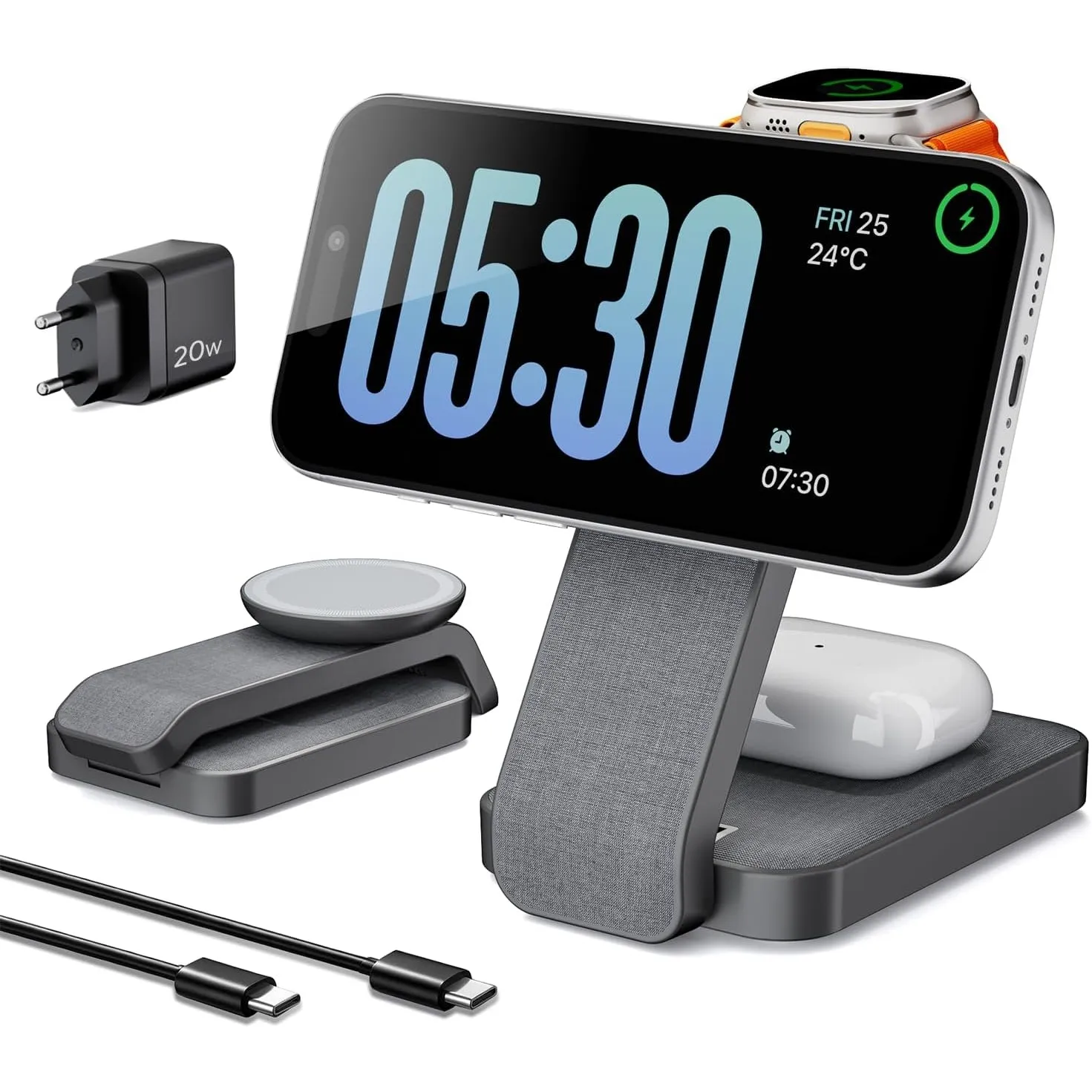 Eazpower Magsafe Ladestation für Apple Watch und iPhone 3-IN-1 Faltbar