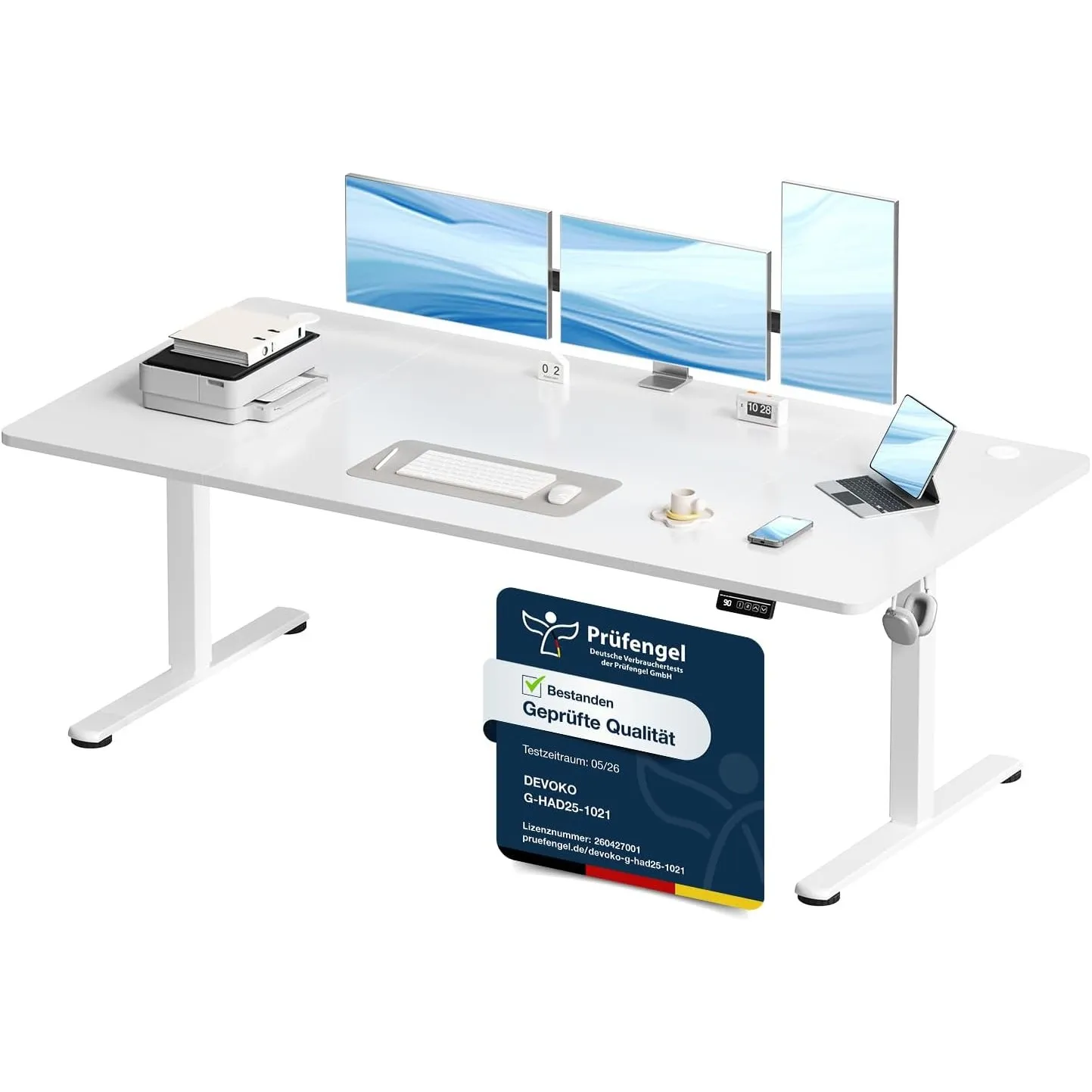 Devoko Elektrisch Höhenverstellbarer Schreibtisch 180 x 80cm,Weiß