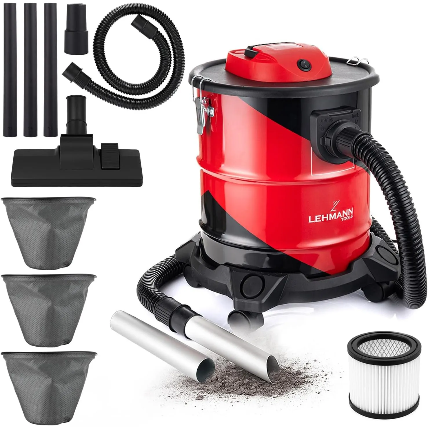LEHMANN Haddo Industriestaubsauger 2000W | Aschesauger für Kamin mit Doppelfilteranlage | Kaminsauger Ascheschlucker | …