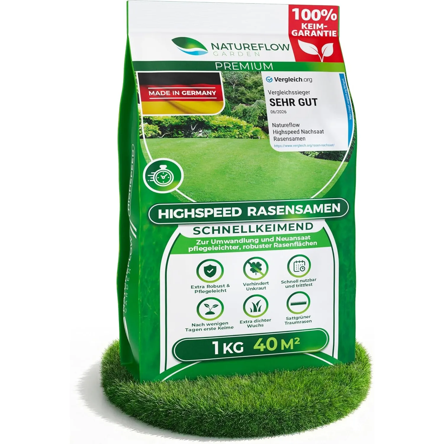 Rasensamen schnellkeimend Sommer 1kg – TEST SEHR GUT – Grassamen schnellkeimend Rasen Nachsaat Made in Germany – Rasens…