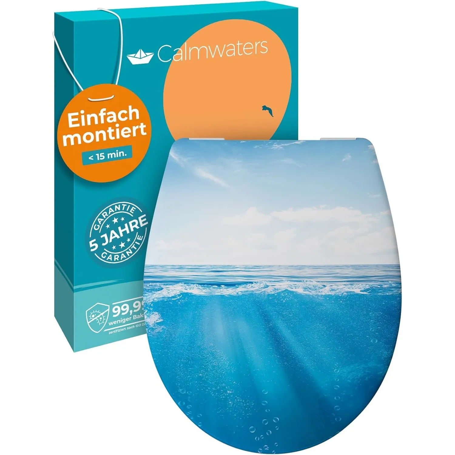 Calmwaters® WC Sitz Motiv Meeresglanz einfache Montage, Toilettendeckel bis 250 kg, Made in EU, antibakterieller Duropl…