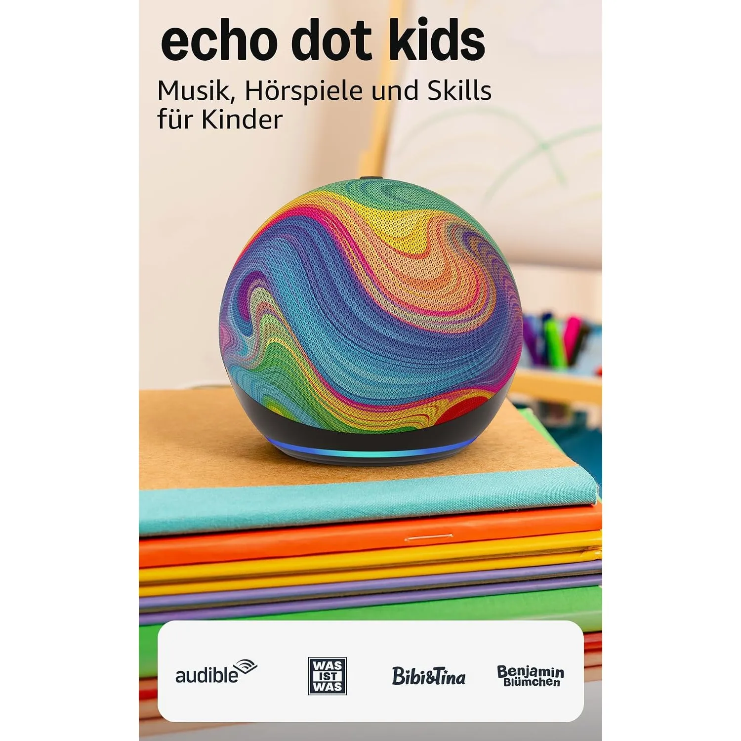 Echo Dot Kids (Neueste Generation) | Smarter WLAN- und Bluetooth-Lautsprecher | 1 Jahr Amazon Kids+ inklusive | Regenbo…