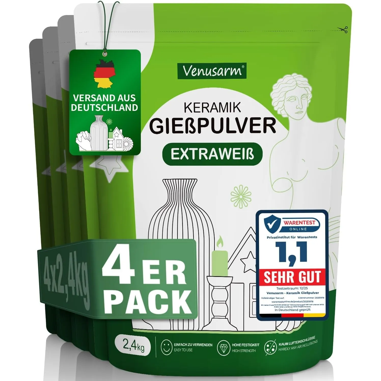Keramik Gießpulver Weiß 9,6kg, Reliefgießpulver Lufthärtend und Geruchslos