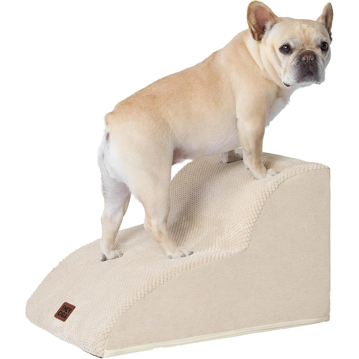 EHEYCIGA Hundetreppe für Kleine Hunde 30 cm Hoch, 2 Stufen, Beige | Gelenkschonende Haustiertreppe für Sofa & Bett, Hoc…