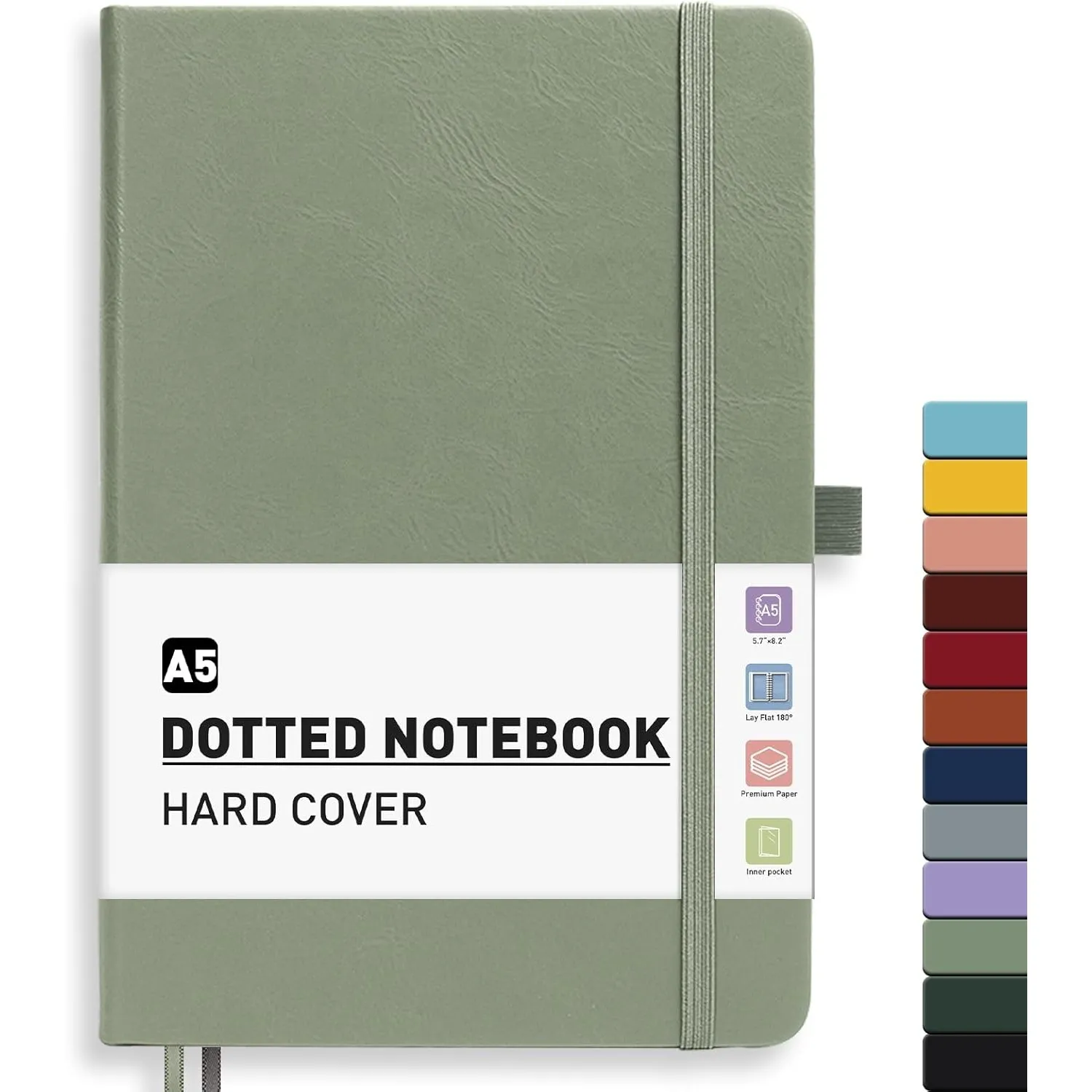 Notizbuch A5 Dotted, Hardcover,Notebook, Leder Notizblock With 192 Blatt 100GSM, Tagebuch für Erwachsene,Schule - Salbe…
