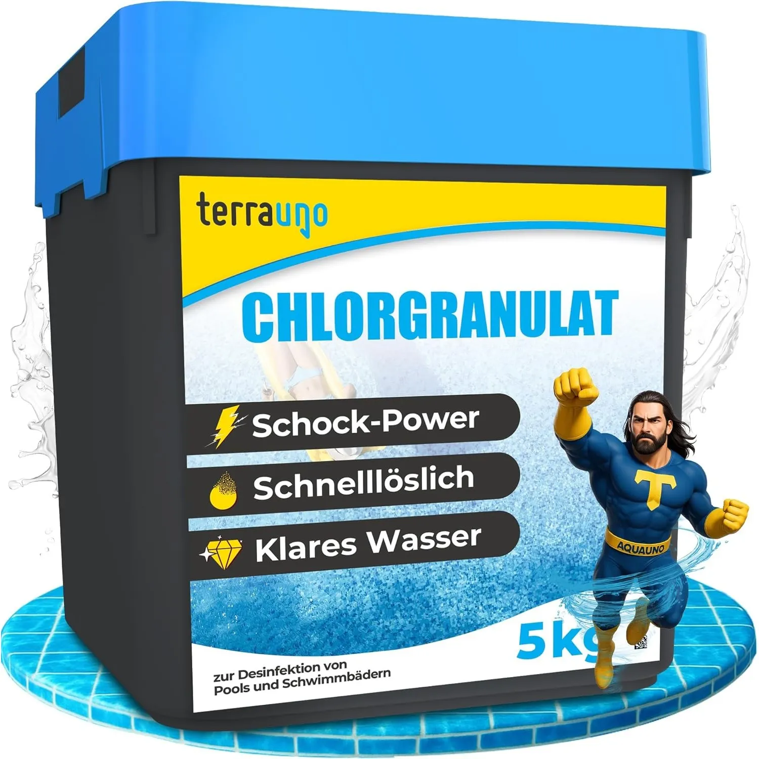 TerraUno Chlorgranulat für Pool, zur Schockchlorung, Stoßchlorung & Dauerchlorung, schnelllöslich 5Kg, Chlor Granulat f…