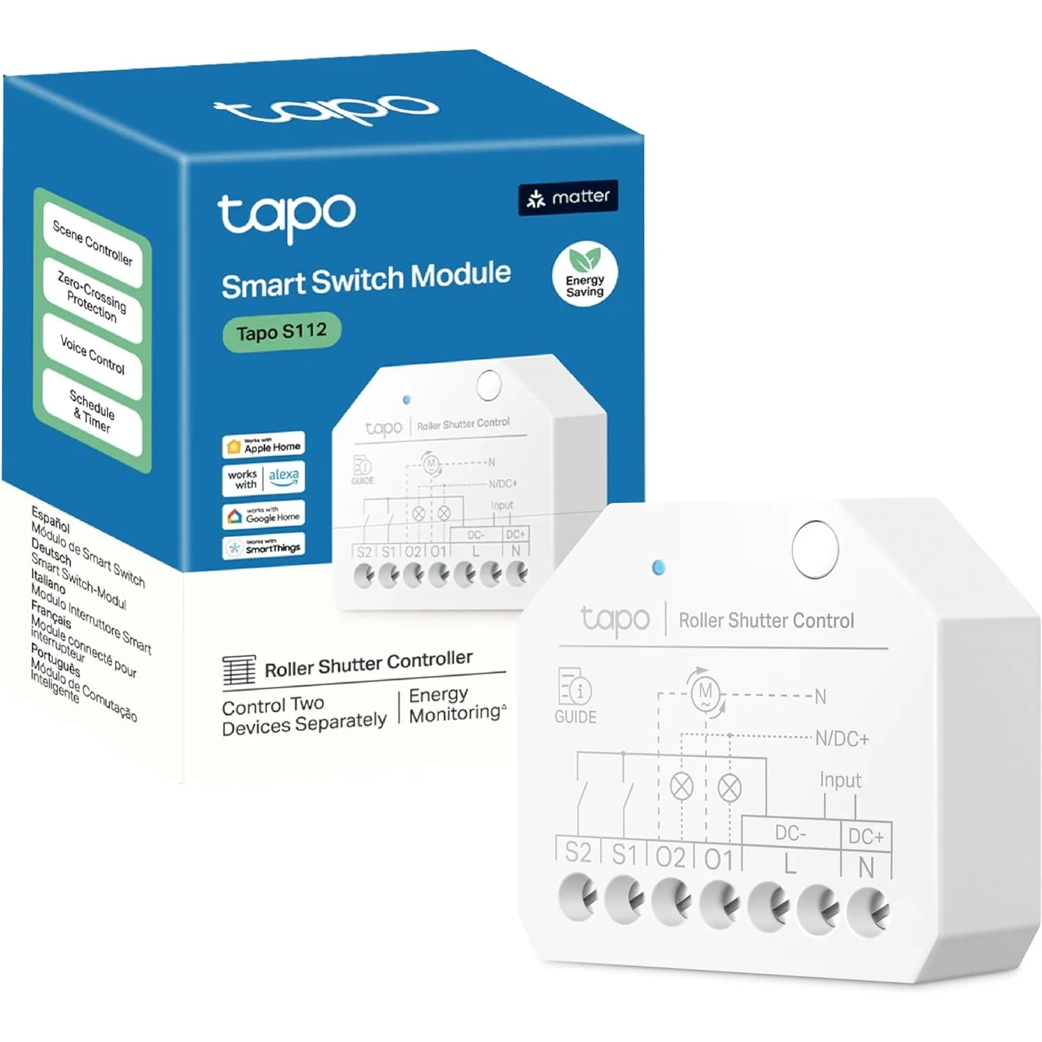 Tapo S112 | 2-Kanal WLAN und Bluetooth Smart Relaisschalter – 6A | Rolladen- und Lichtsteuerung mit Stromverbrauchsmess…