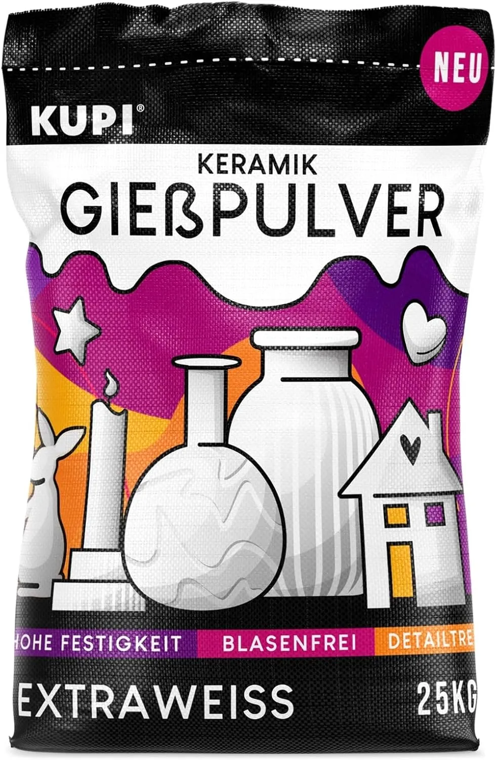 KUPI 25kg Keramik Gießpulver Weiß | Gips zum Gießen Lufthärtend & Geruchlos | Gießmasse für Silikonformen | Reliefgießp…