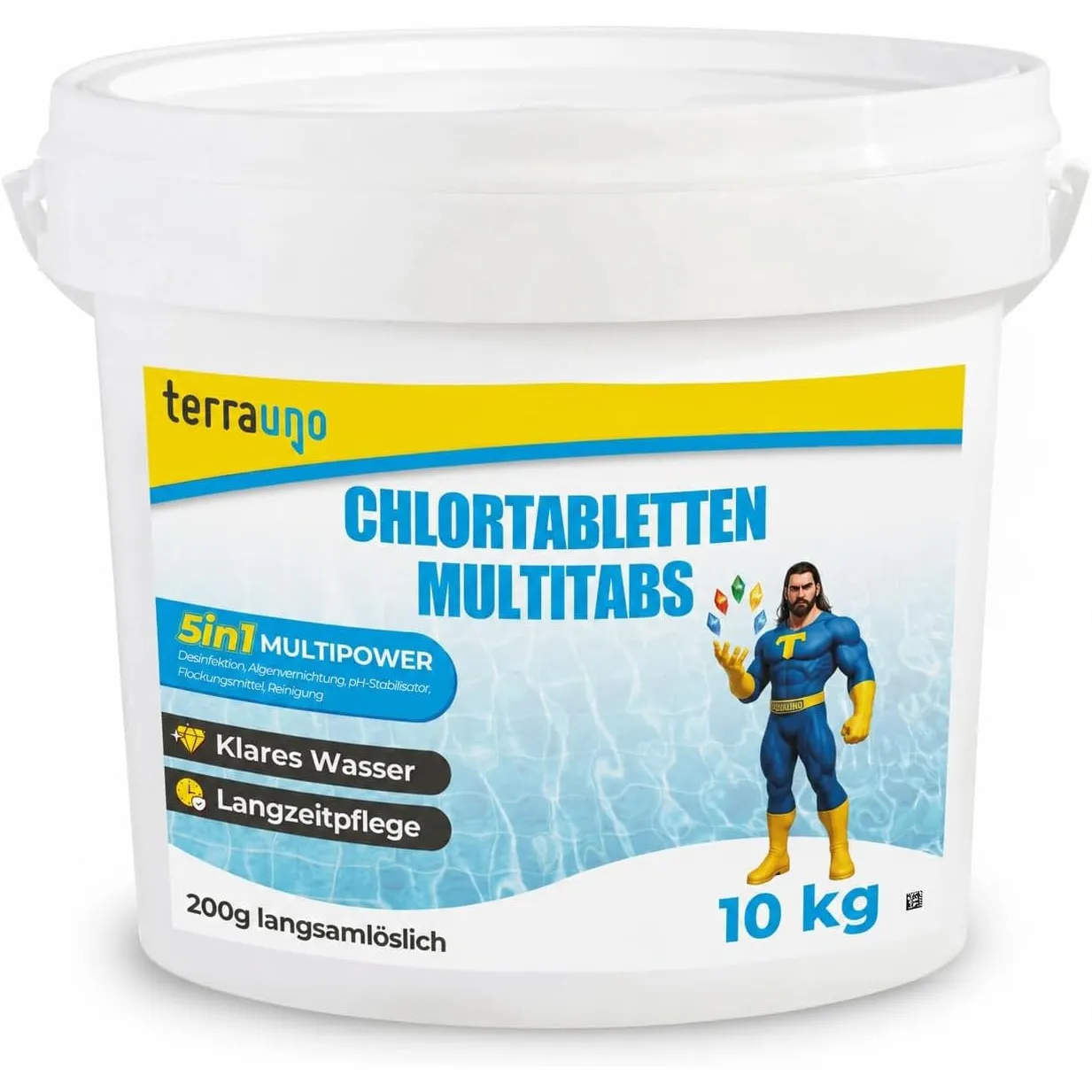 TerraUno Chlortabletten für Pool, Multitabs 5 in 1 für Poolpflege, 10kg je 200g Pool Tabletten langsamlöslich, mit 5 Ph…