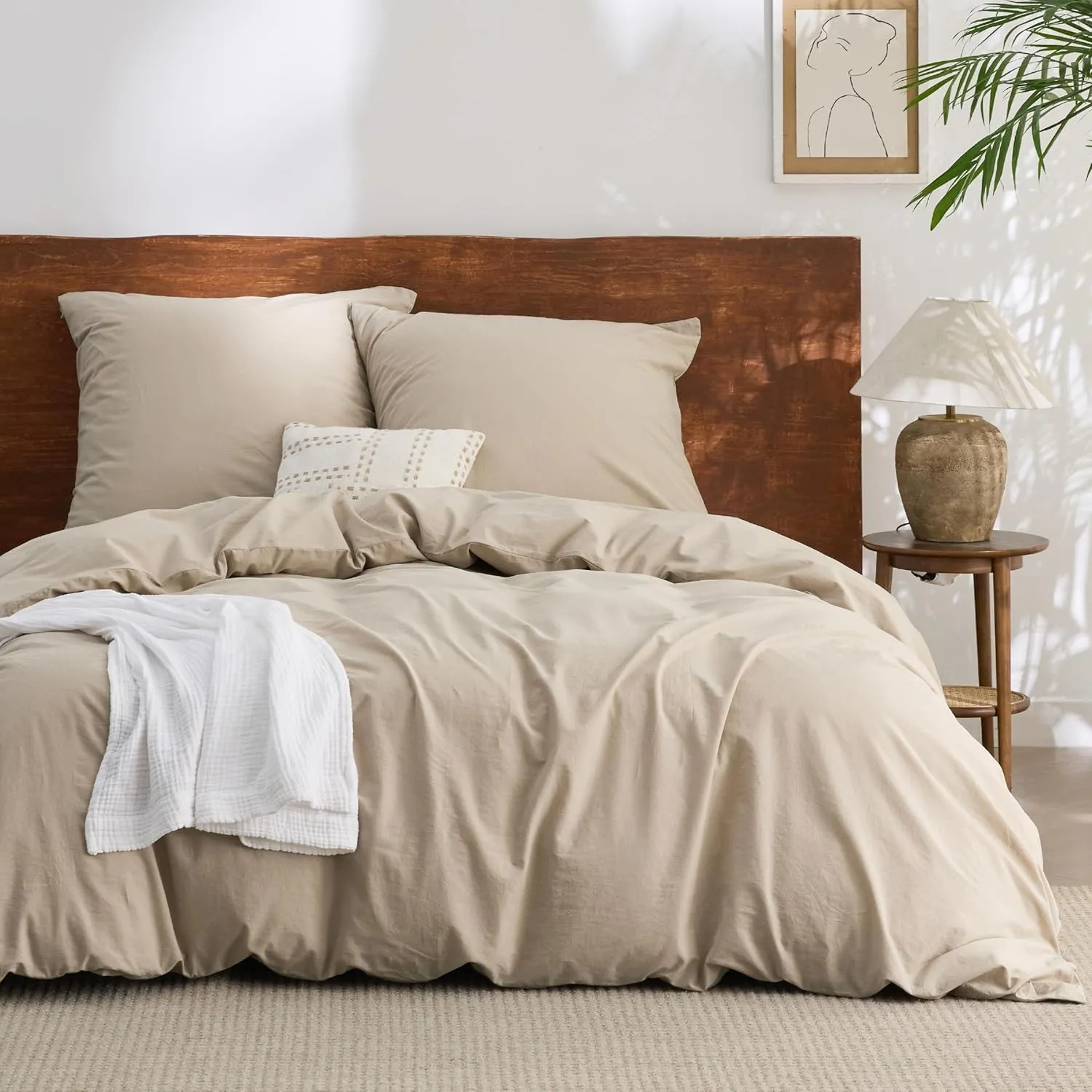 BEDSURE Bettwäsche 155x220 Baumwolle 3teilig - Sommer Bettwäsche-Sets Hazeltaupe Bettbezug mit 2 Kissenbezüge 80x80 cm,…