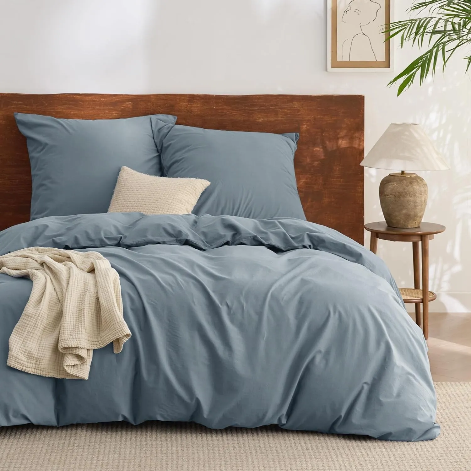 BEDSURE Bettwäsche 155x220 Baumwolle 3teilig - Sommer Bettwäsche-Sets Graublau Bettbezug mit 2 Kissenbezüge 80x80 cm, Ä…