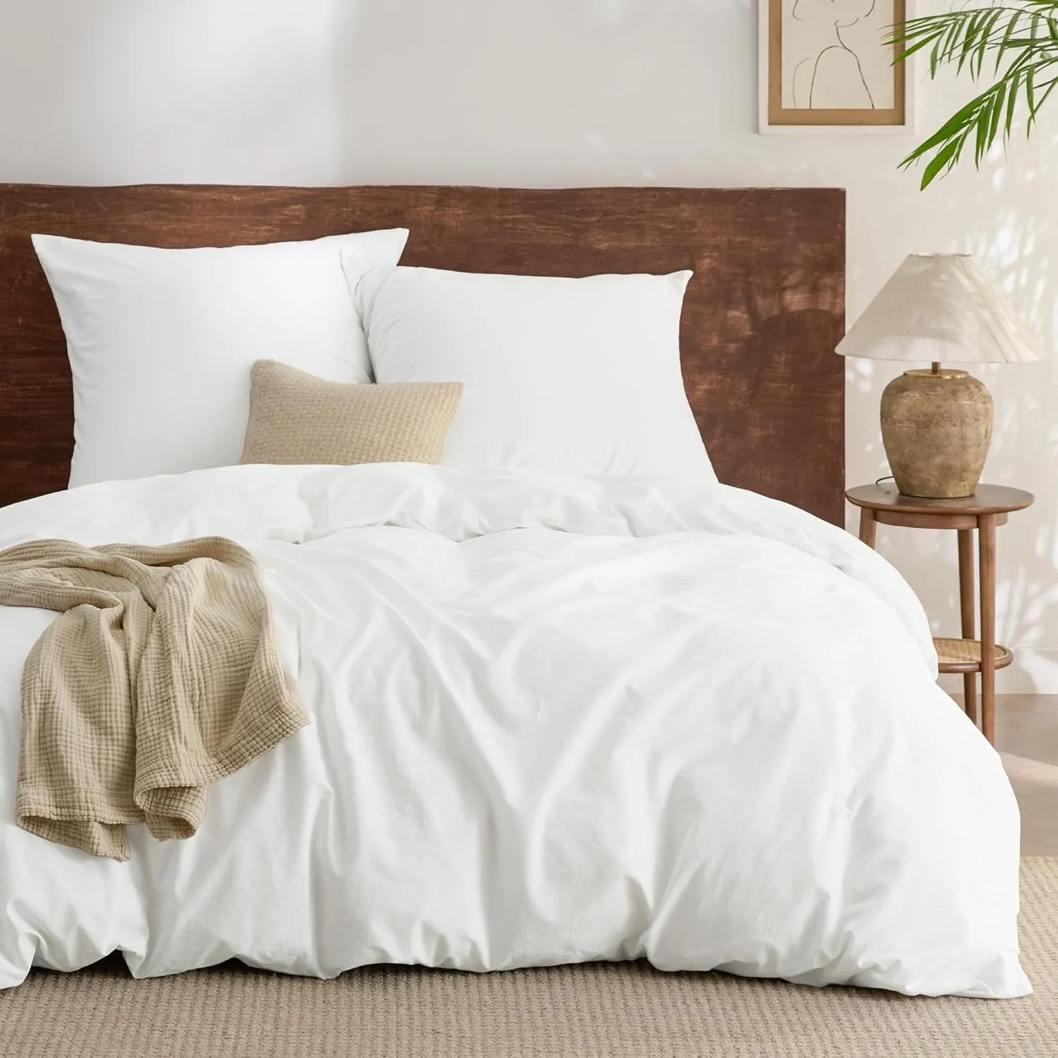 BEDSURE Bettwäsche 200x220 Baumwolle 3teilig - Sommer Bettwäsche-Sets Weiß Bettbezug mit 2 Kissenbezüge 80x80 cm, Ähnli…