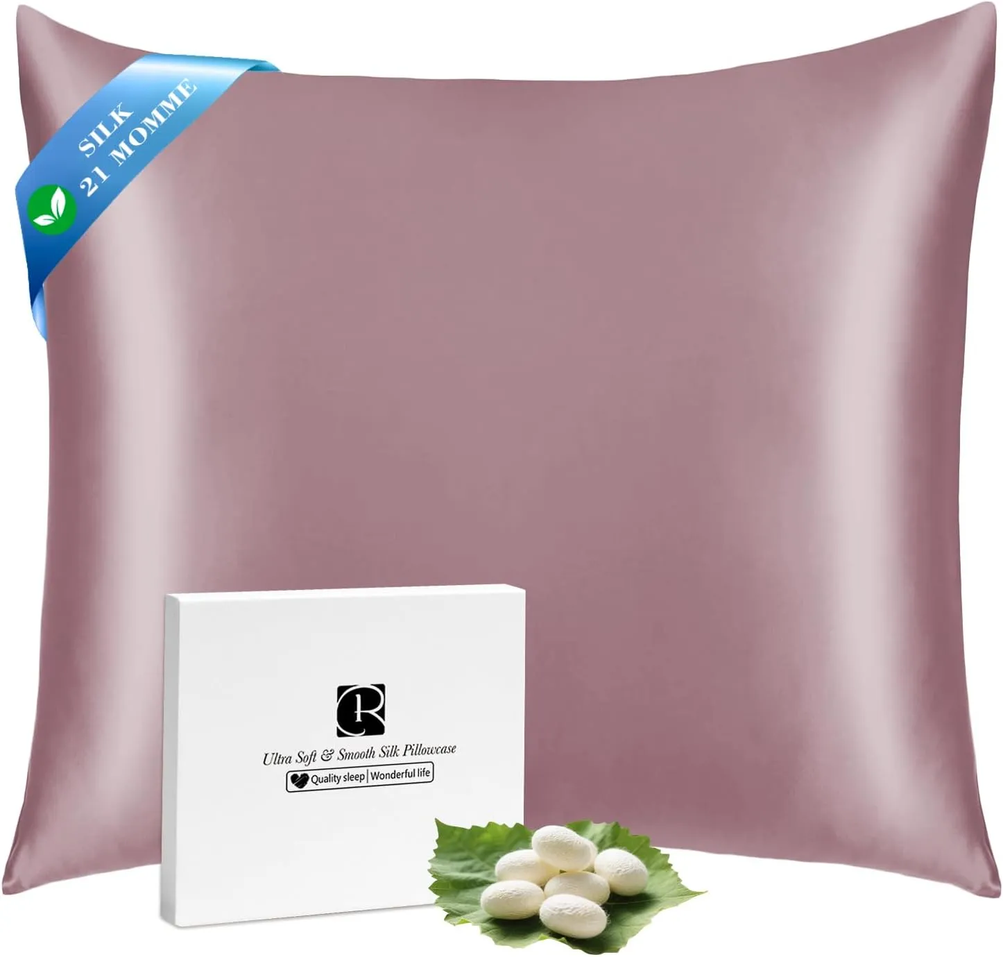 Ravmix Silk Pillowcases for Hair and Skin, with Hidden Zip, Mulberry Silk on Both Sides, 80 x 80 cm, 1 Piece, Dark Pink