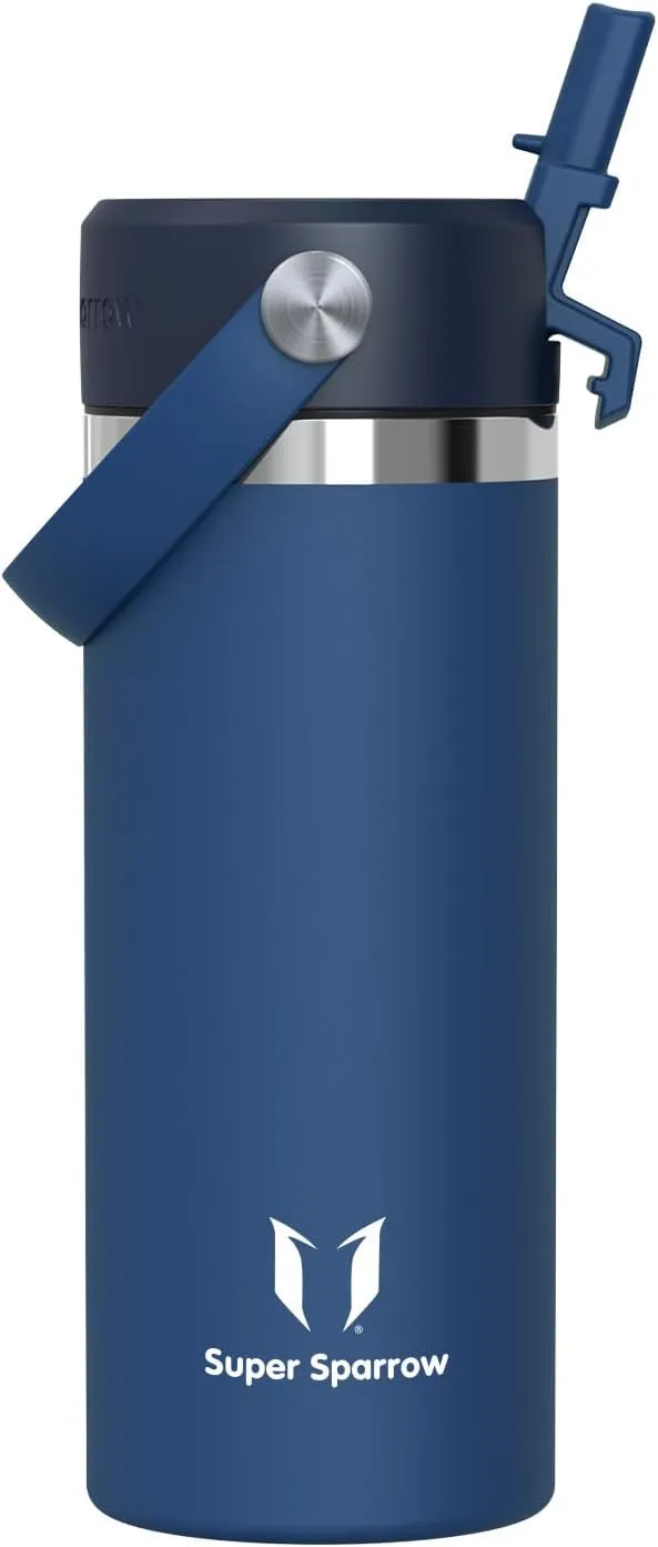 Sparrow Stainless Steel Water Bottle, 500 ml, Wide Opening SwivelSip Thermos Flask with Straw, BPA-Free, Leak-Proof Dri…