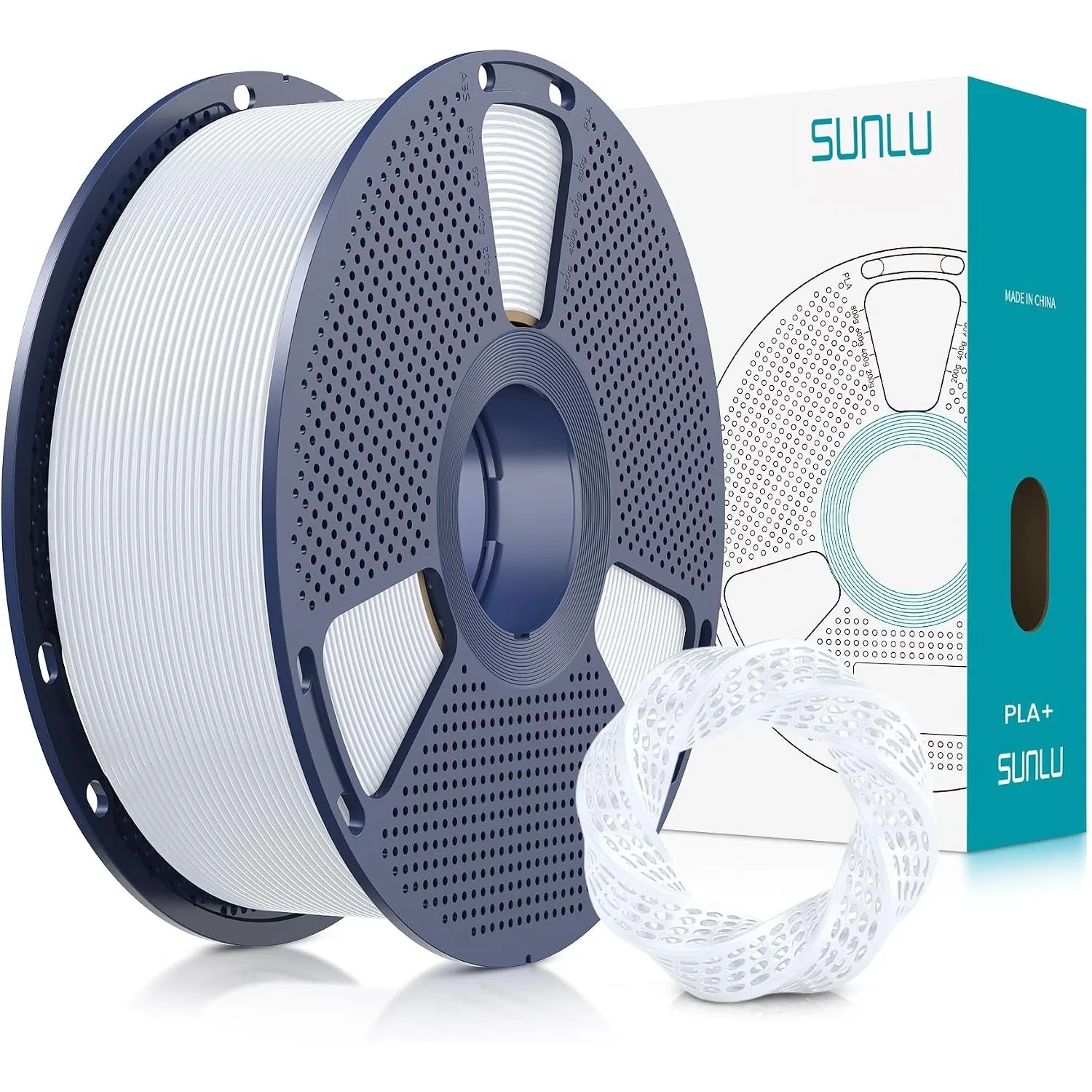 SUNLU PLA+ Filament 1.75mm, PLA Plus 3D Drucker Filament, Porzellan Weiß