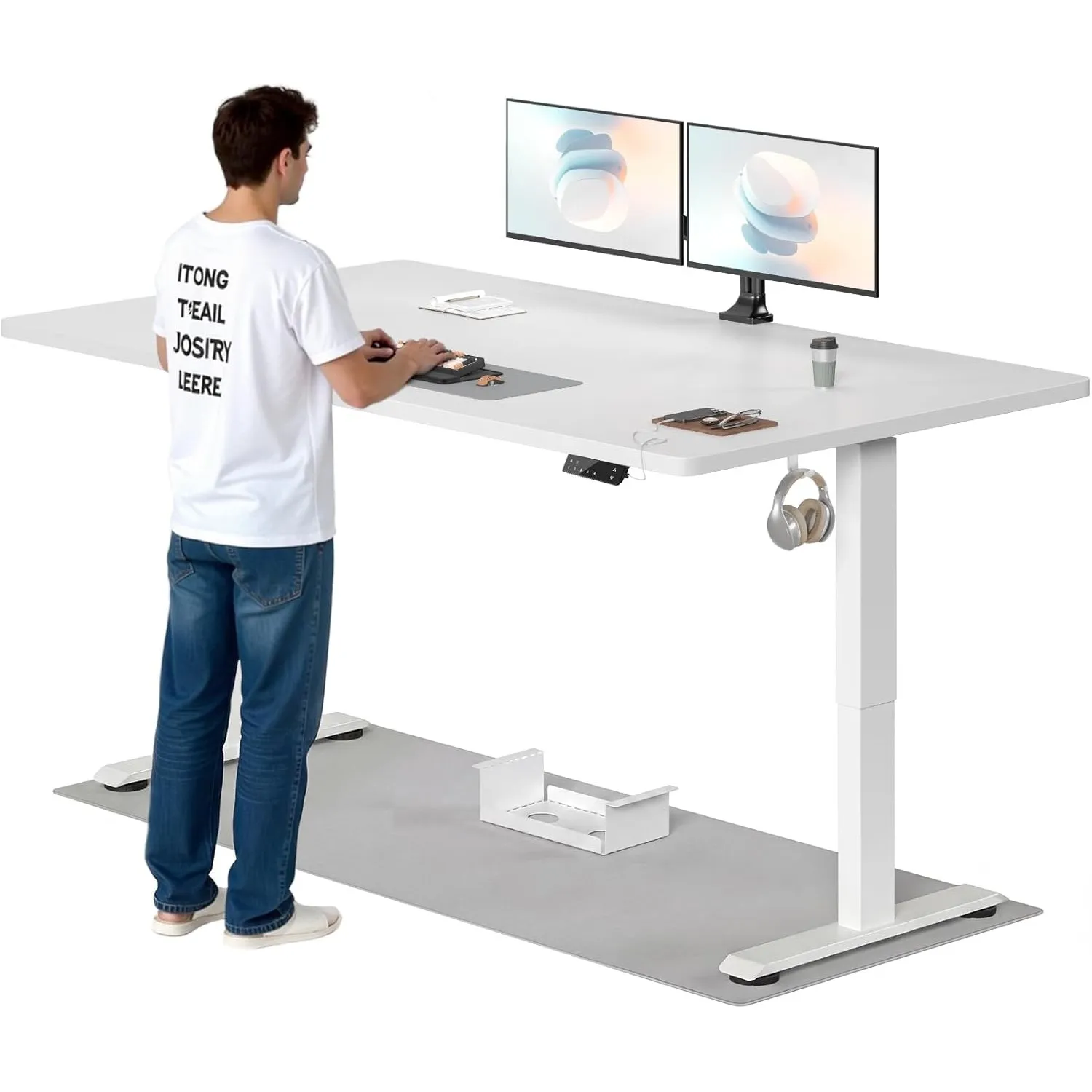 TRIUMPHKEY Höhenverstellbarer Schreibtisch, 200x80cm, Elektrisch Stehschreibtisch mit Dualmotor, Touchscreen,USB-A & Ka…
