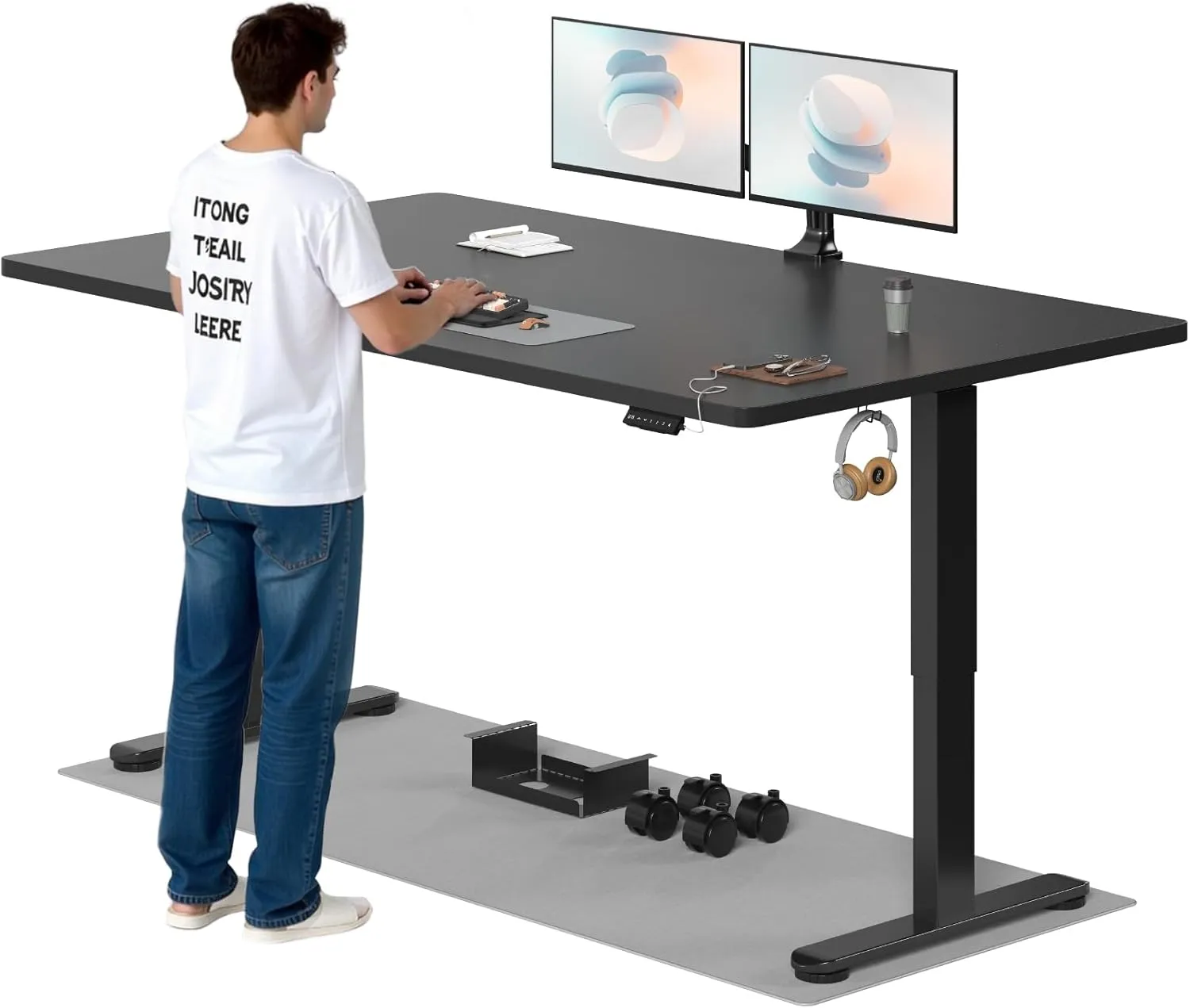 TRIUMPHKEY Höhenverstellbarer Schreibtisch, 200x80cm, Elektrisch Stehschreibtisch mit Dualmotor, Touchscreen,USB-A & Ka…